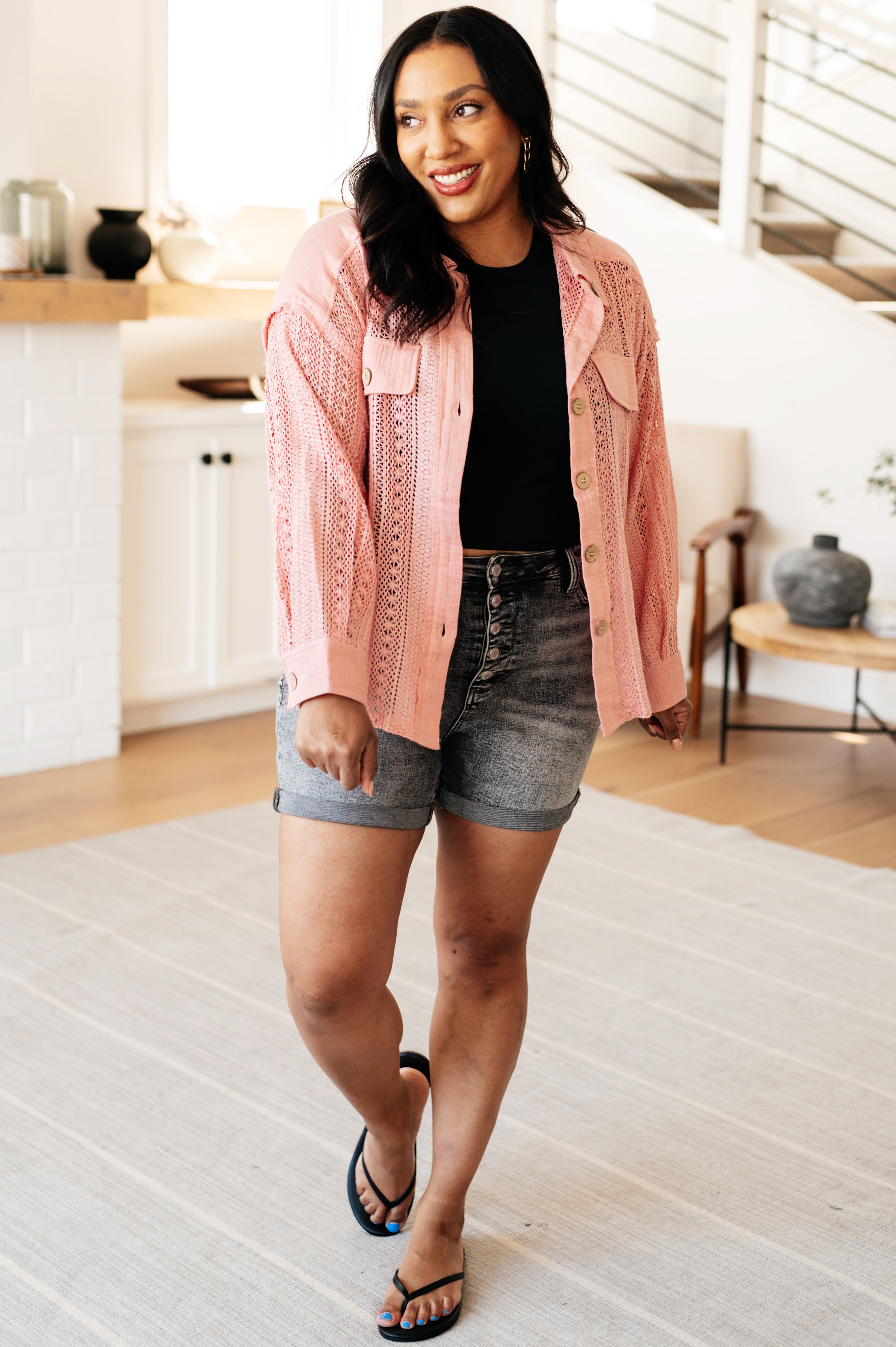 Sweeter Than Nectar Lace Button Down in Rose Tops Ave Shops   