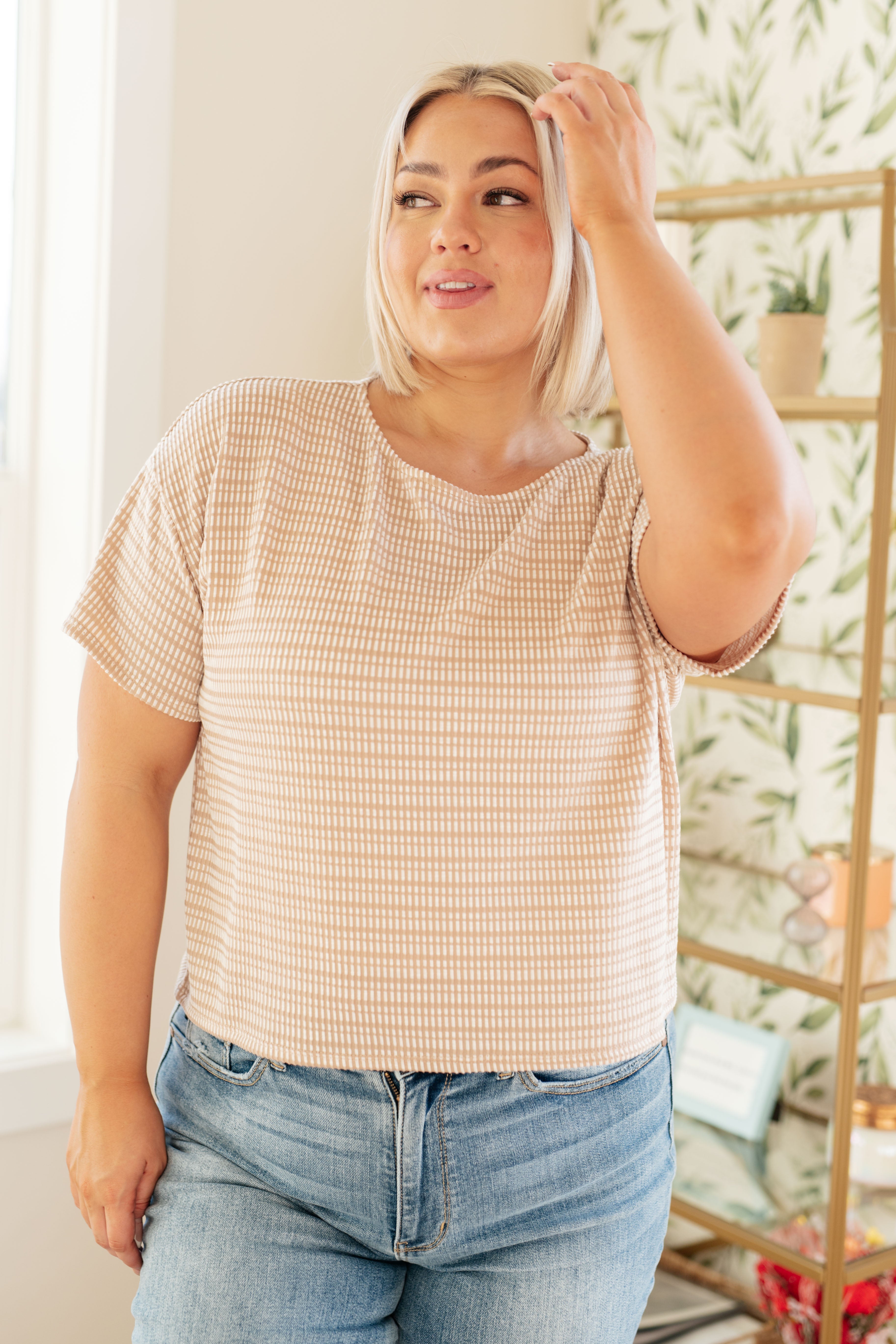 Textured Boxy Top in Taupe Womens Ave Shops   