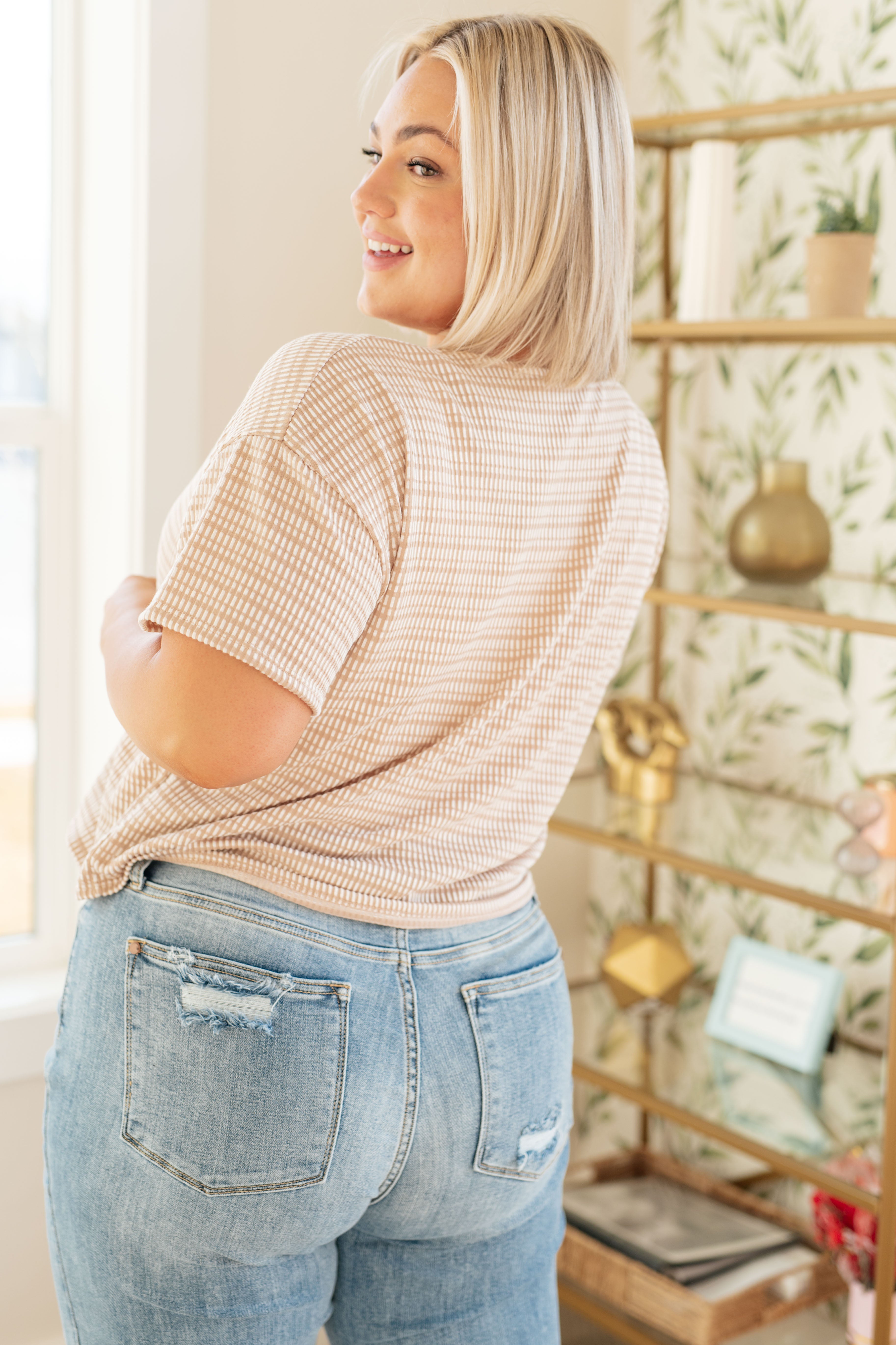 Textured Boxy Top in Taupe Womens Ave Shops   