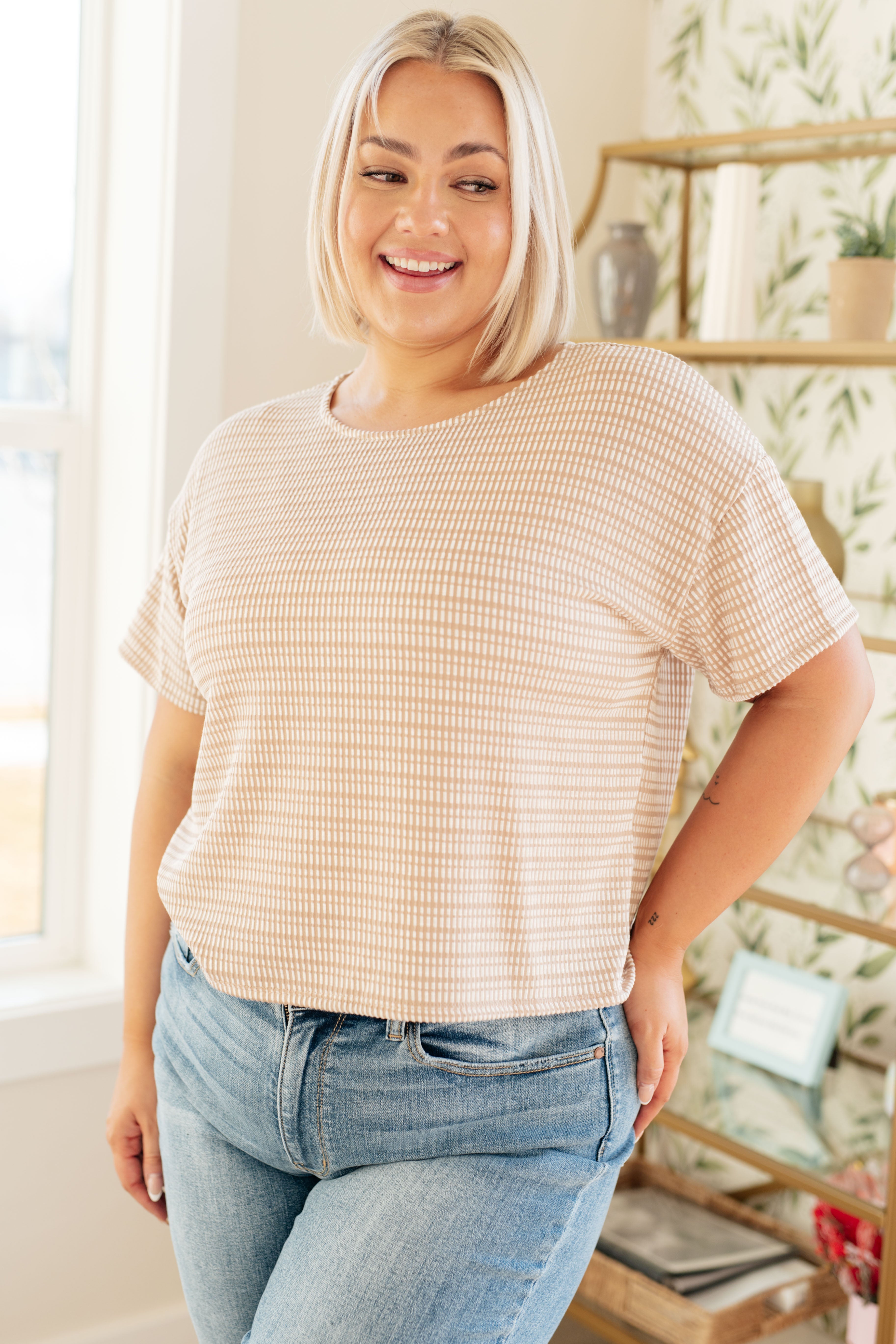 Textured Boxy Top in Taupe Womens Ave Shops   