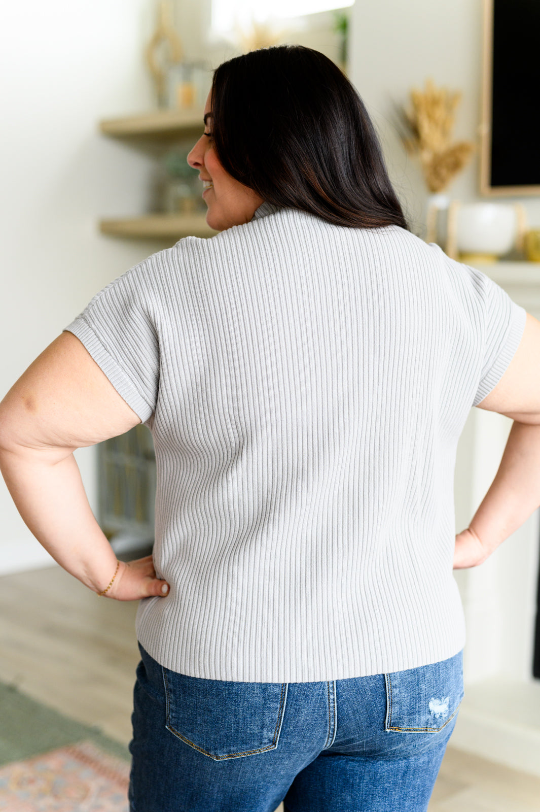 This Little Life Mock Neck Short Sleeve Sweater in Grey Tops Ave Shops   