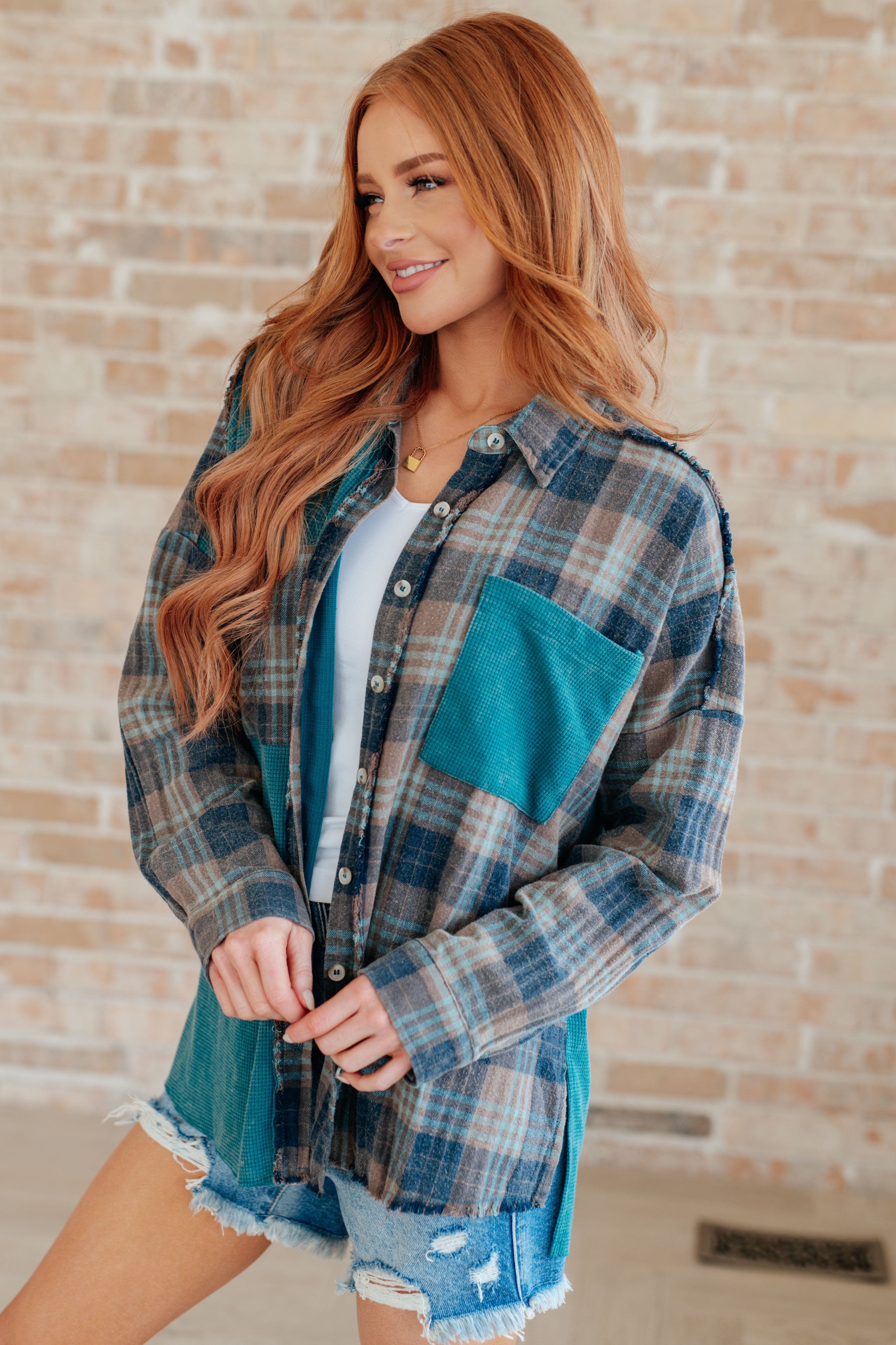 Tied for Time Thermal Plaid Button Up Womens Ave Shops   