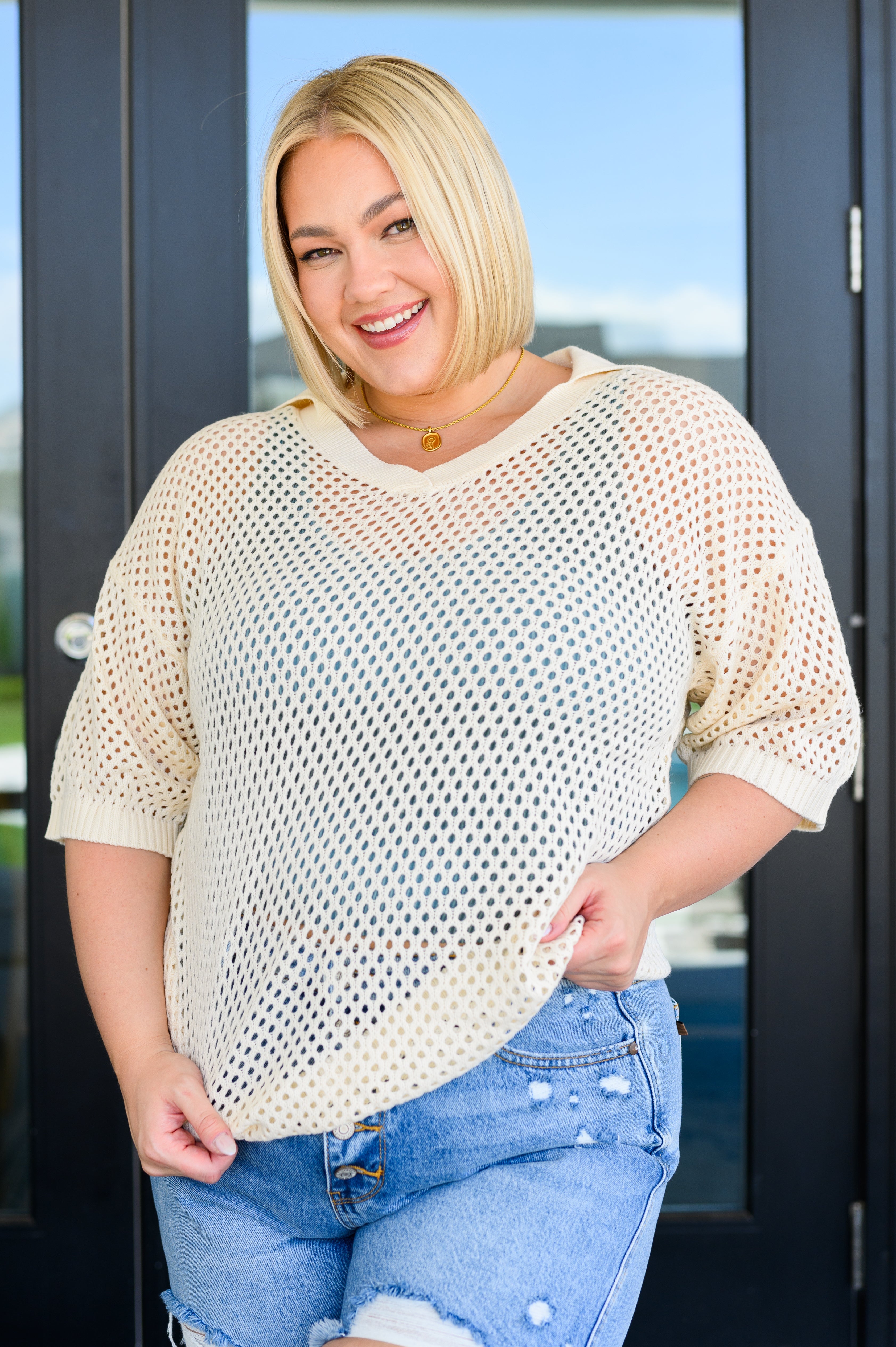 Under The Boardwalk Fishnet Collared Top Tops Ave Shops   