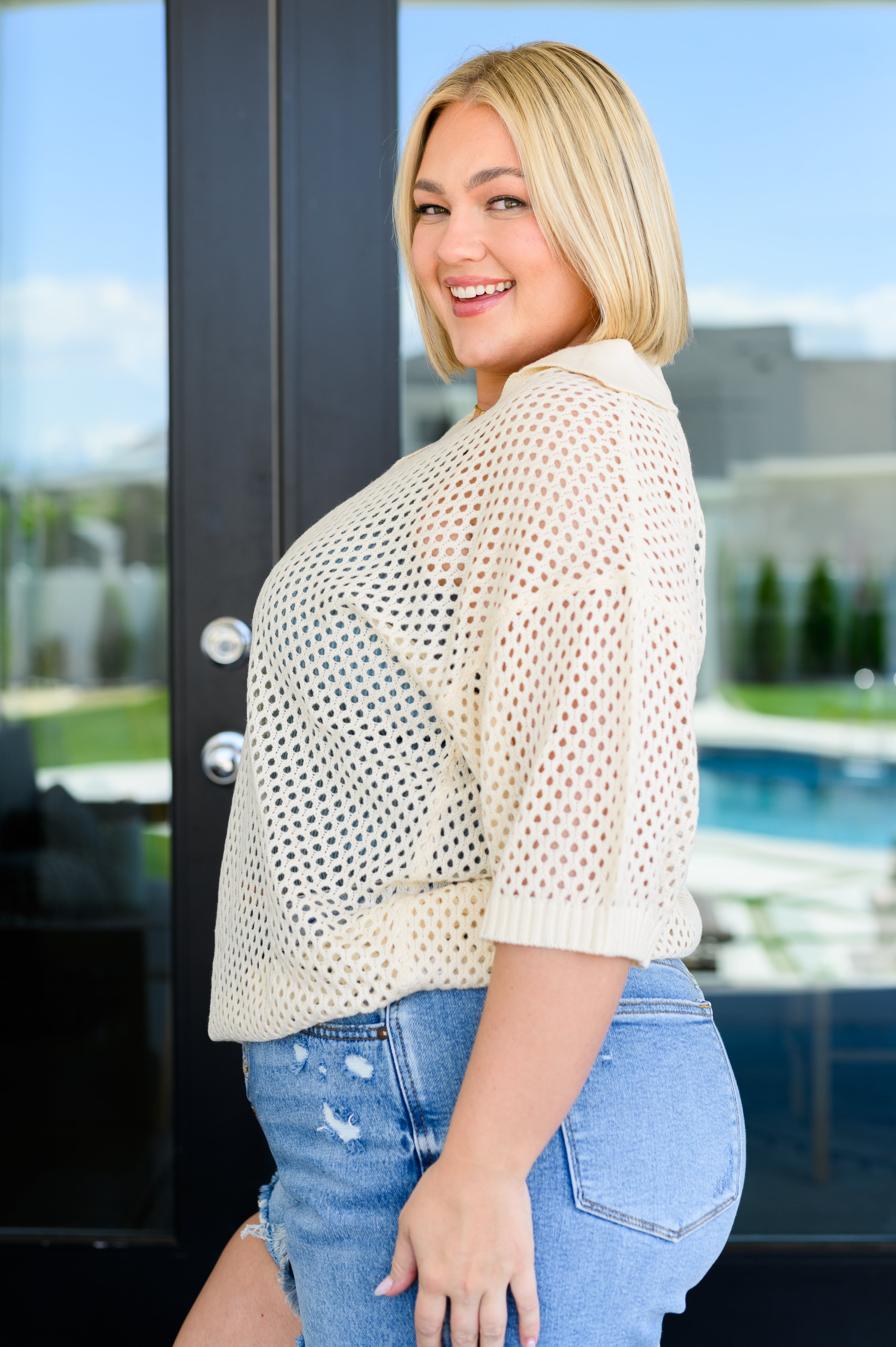 Under The Boardwalk Fishnet Collared Top Tops Ave Shops   