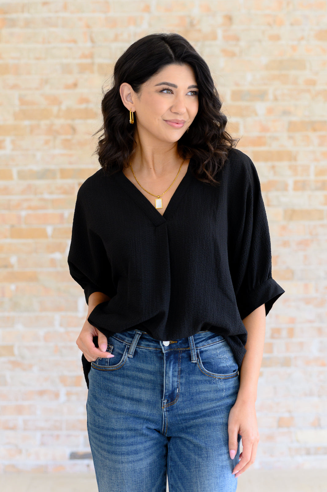 Up For Anything V-Neck Blouse in Black Tops Ave Shops   