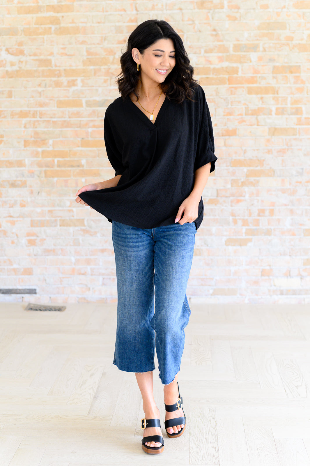 Up For Anything V-Neck Blouse in Black Tops Ave Shops   