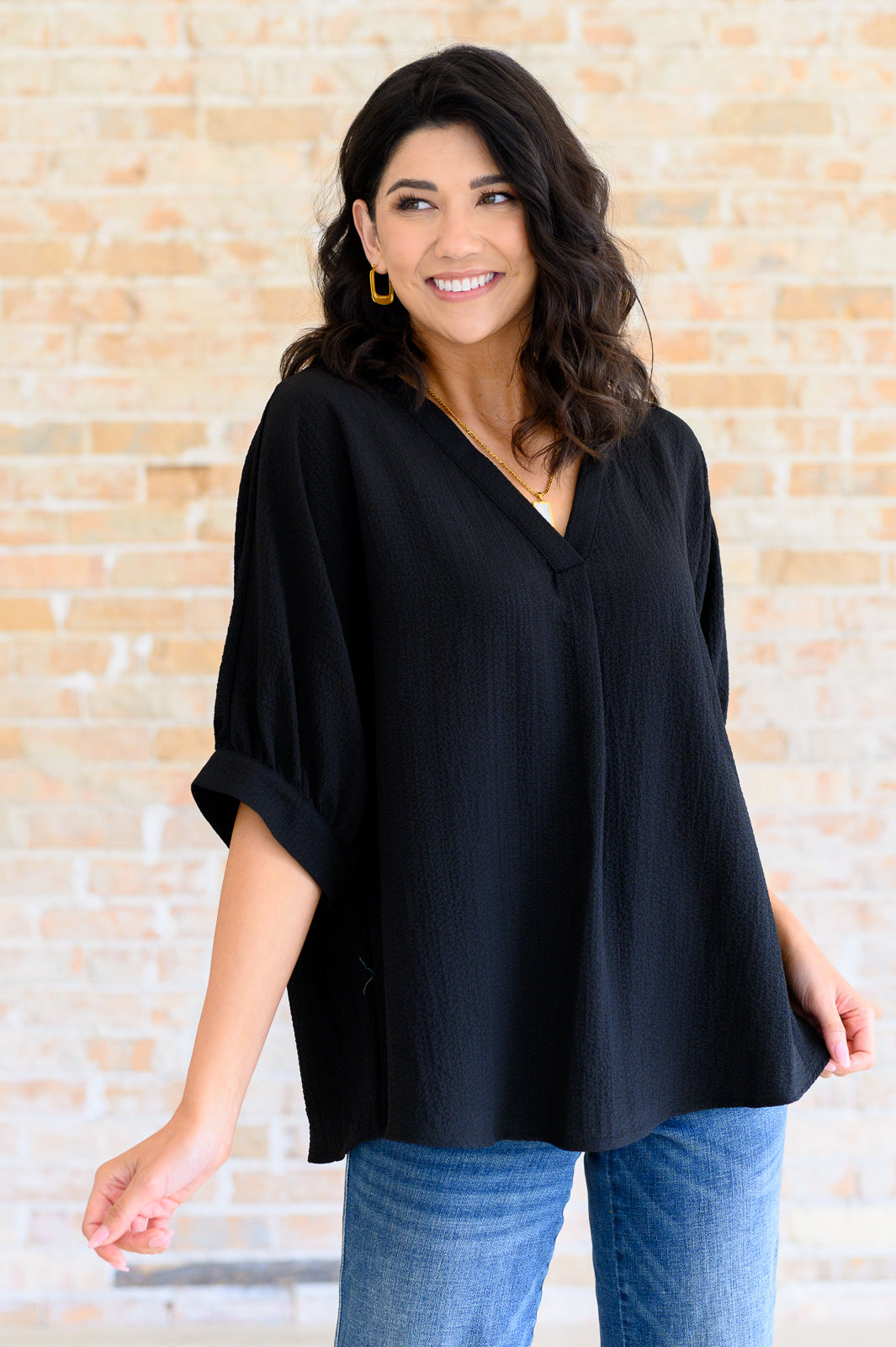 Up For Anything V-Neck Blouse in Black Tops Ave Shops   