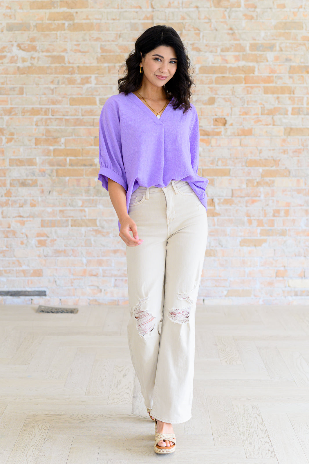 Up For Anything V-Neck Blouse in Lavender Tops Ave Shops   