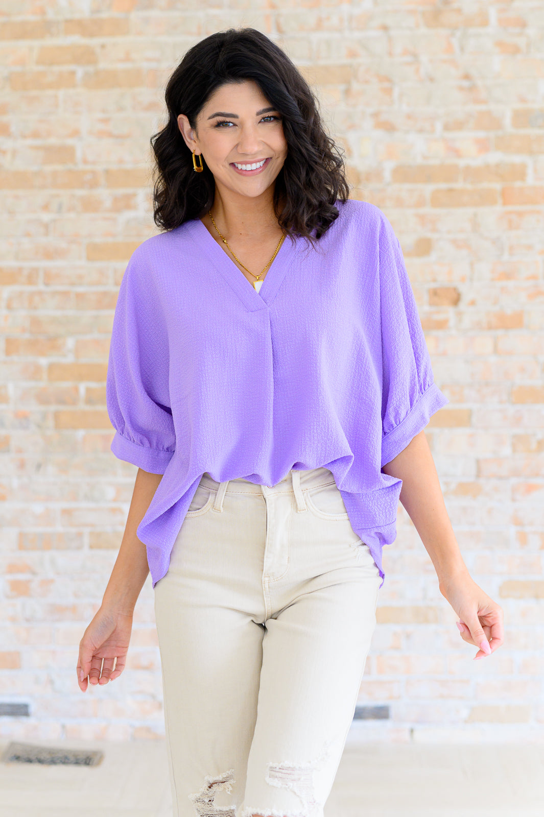 Up For Anything V-Neck Blouse in Lavender Tops Ave Shops   