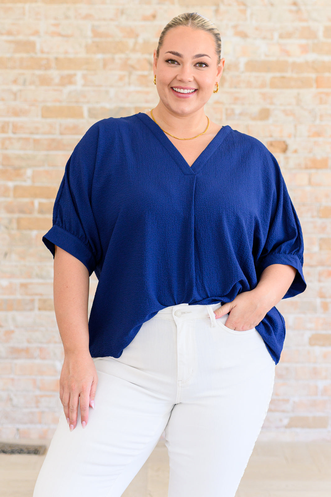 Up For Anything V-Neck Blouse in Navy Tops Ave Shops   