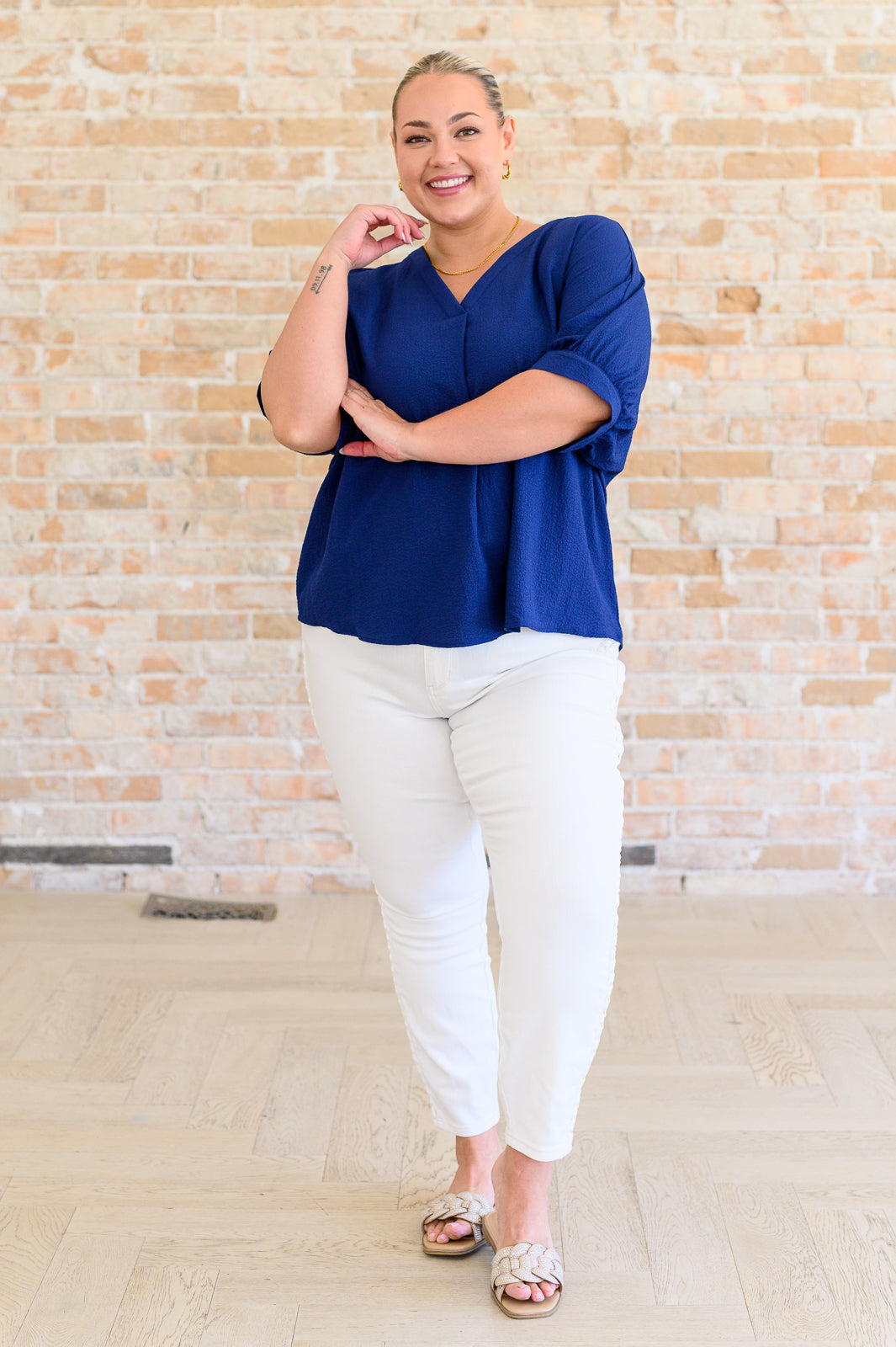 Up For Anything V-Neck Blouse in Navy Tops Ave Shops   