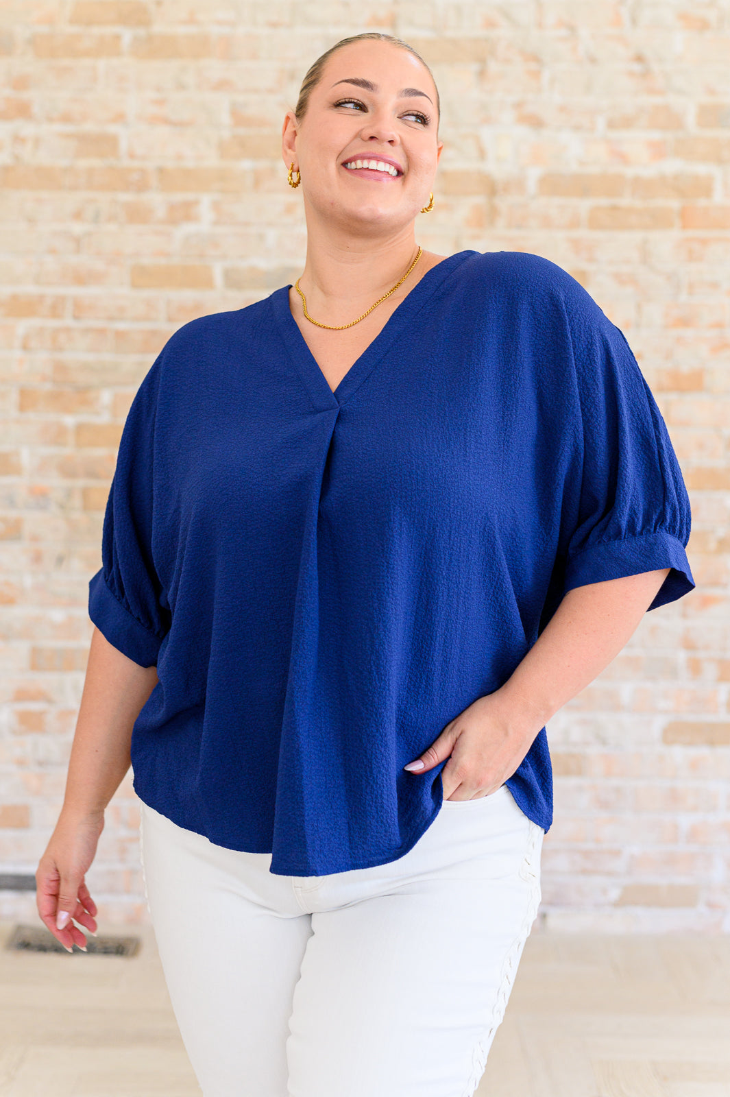 Up For Anything V-Neck Blouse in Navy Tops Ave Shops   