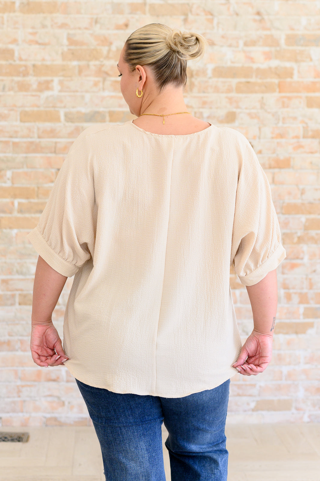 Up For Anything V-Neck Blouse in Taupe Tops Ave Shops   