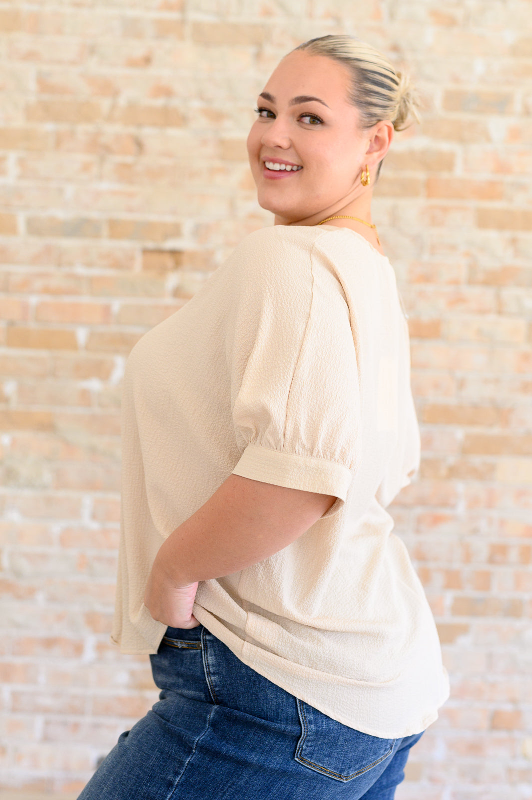 Up For Anything V-Neck Blouse in Taupe Tops Ave Shops   