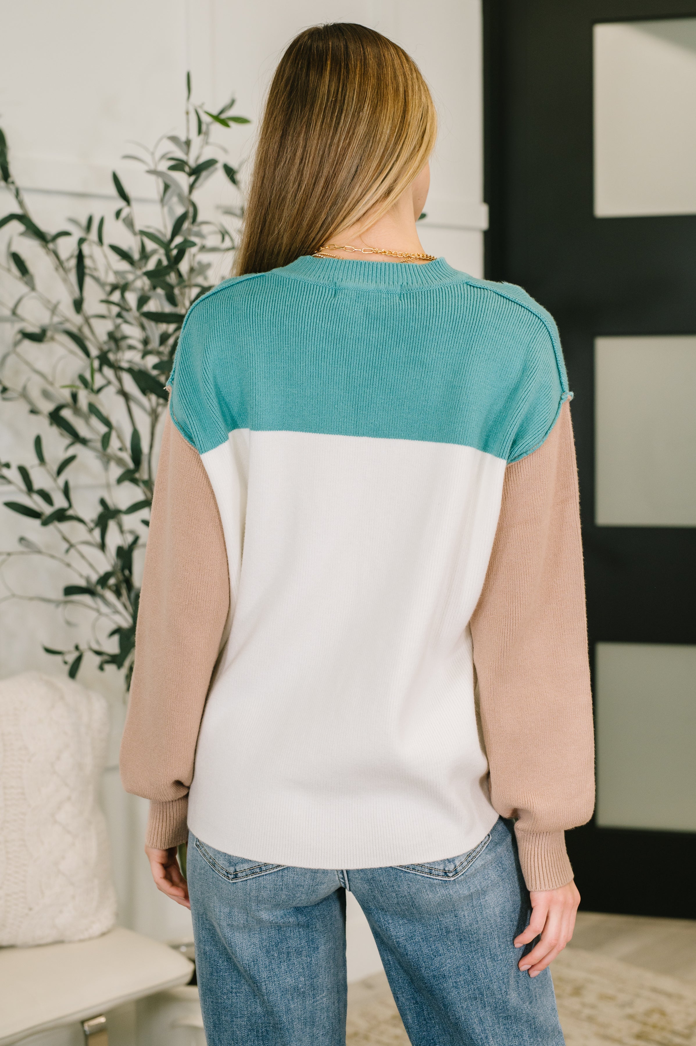 Walk in Central Park Ribbed Knit Color Block Pullover