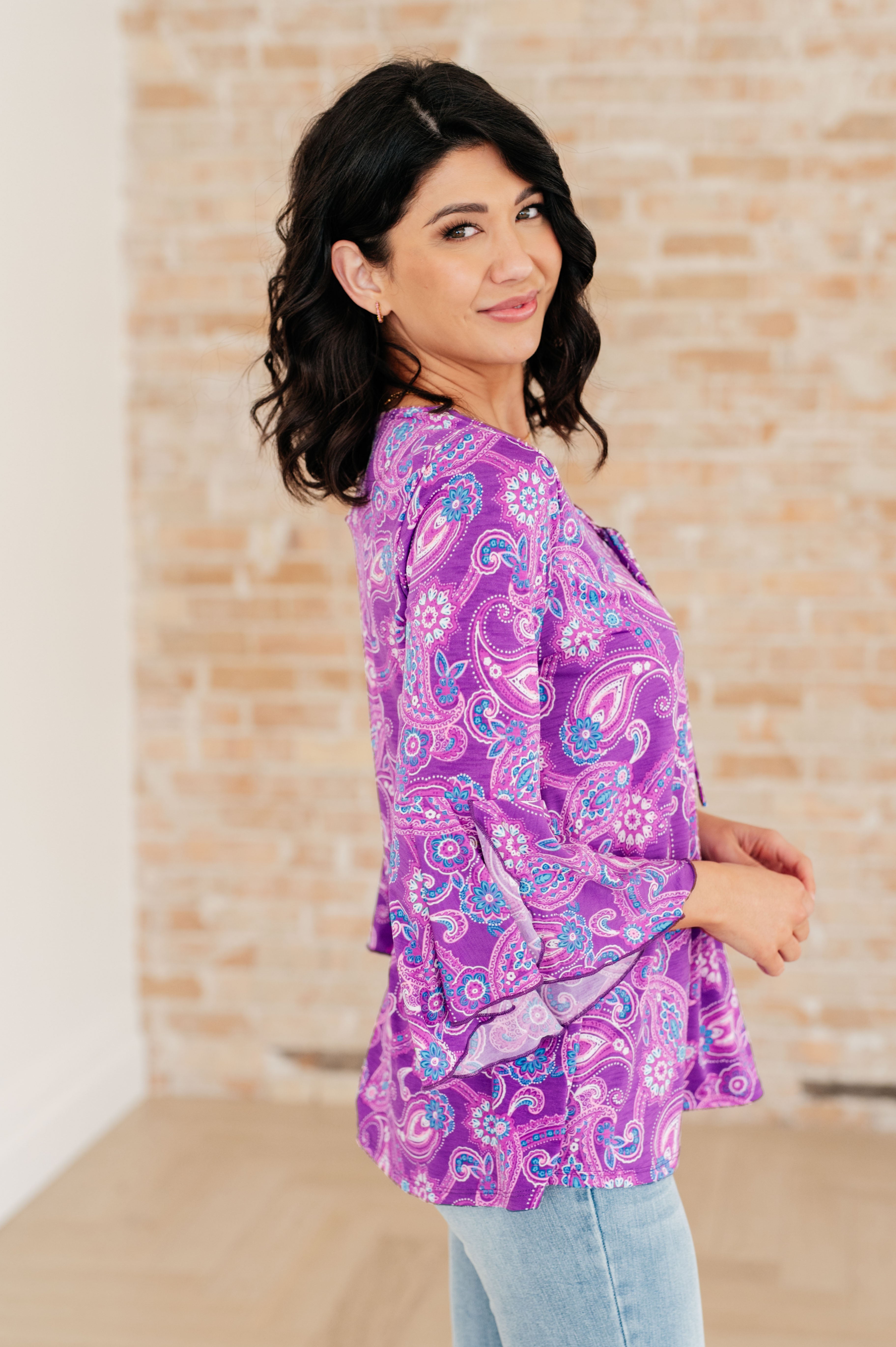 Willow Bell Sleeve Top in Lavender Paisley Tops Ave Shops   