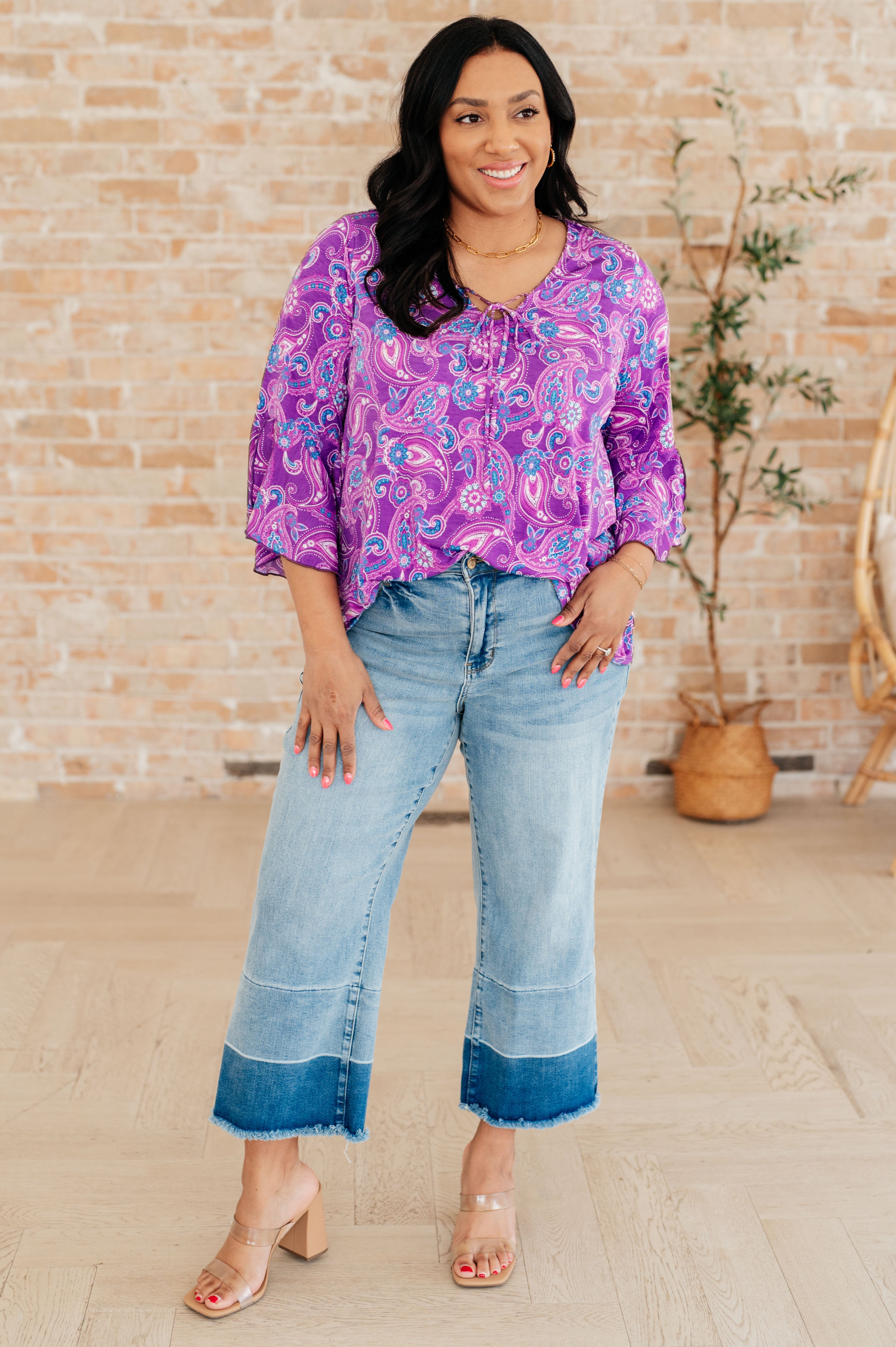 Willow Bell Sleeve Top in Lavender Paisley Tops Ave Shops   