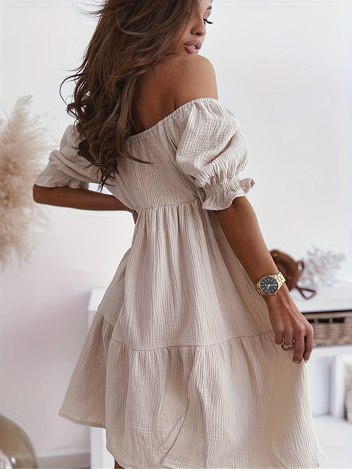Full Size Ruffled Off-Shoulder Short Sleeve Dress Dresses Trendsi   