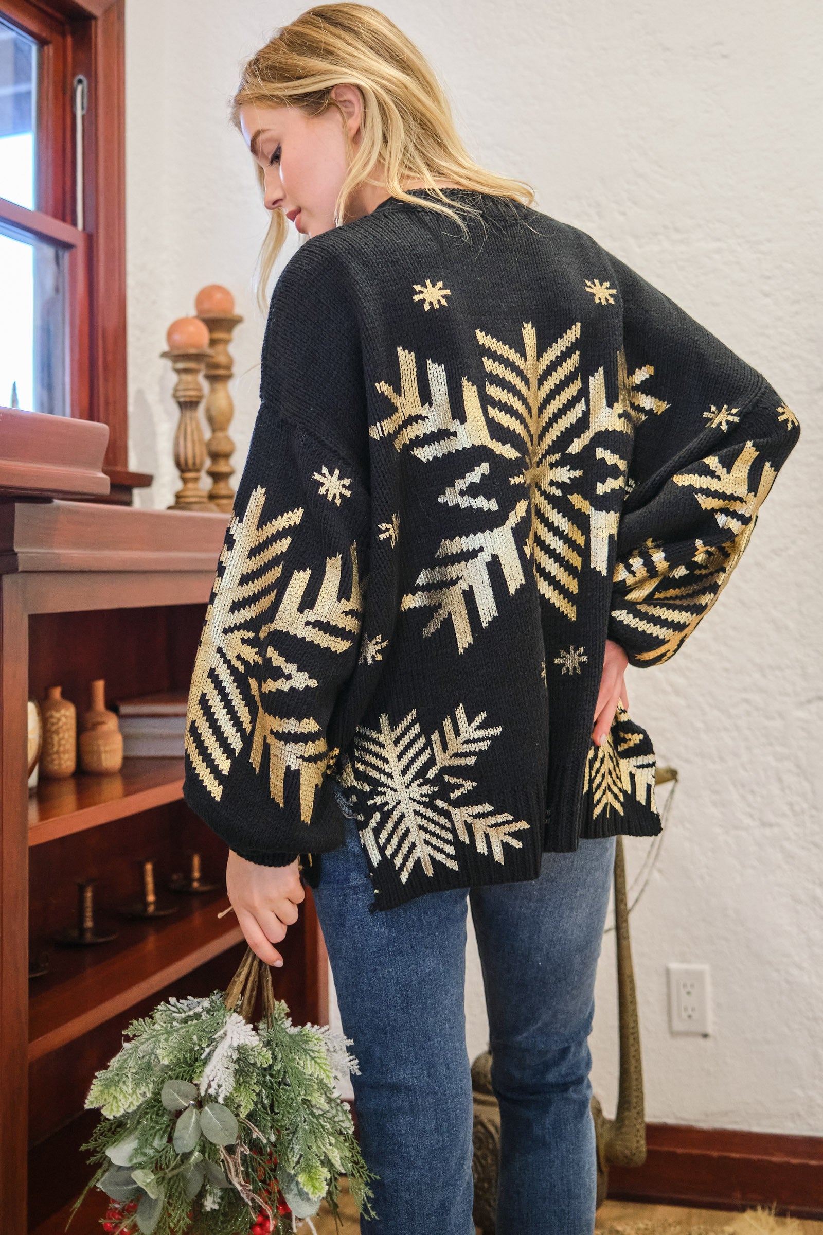 And The Why Foil Snowflake Round Neck Sweater