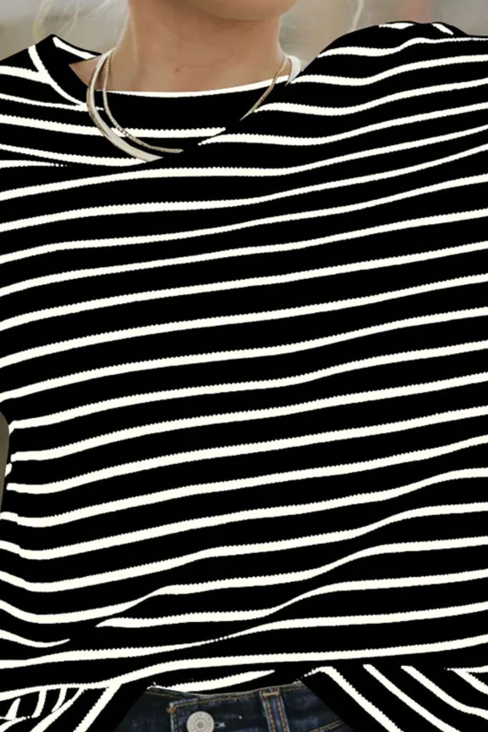 Striped Round Neck Dropped Shoulder Top