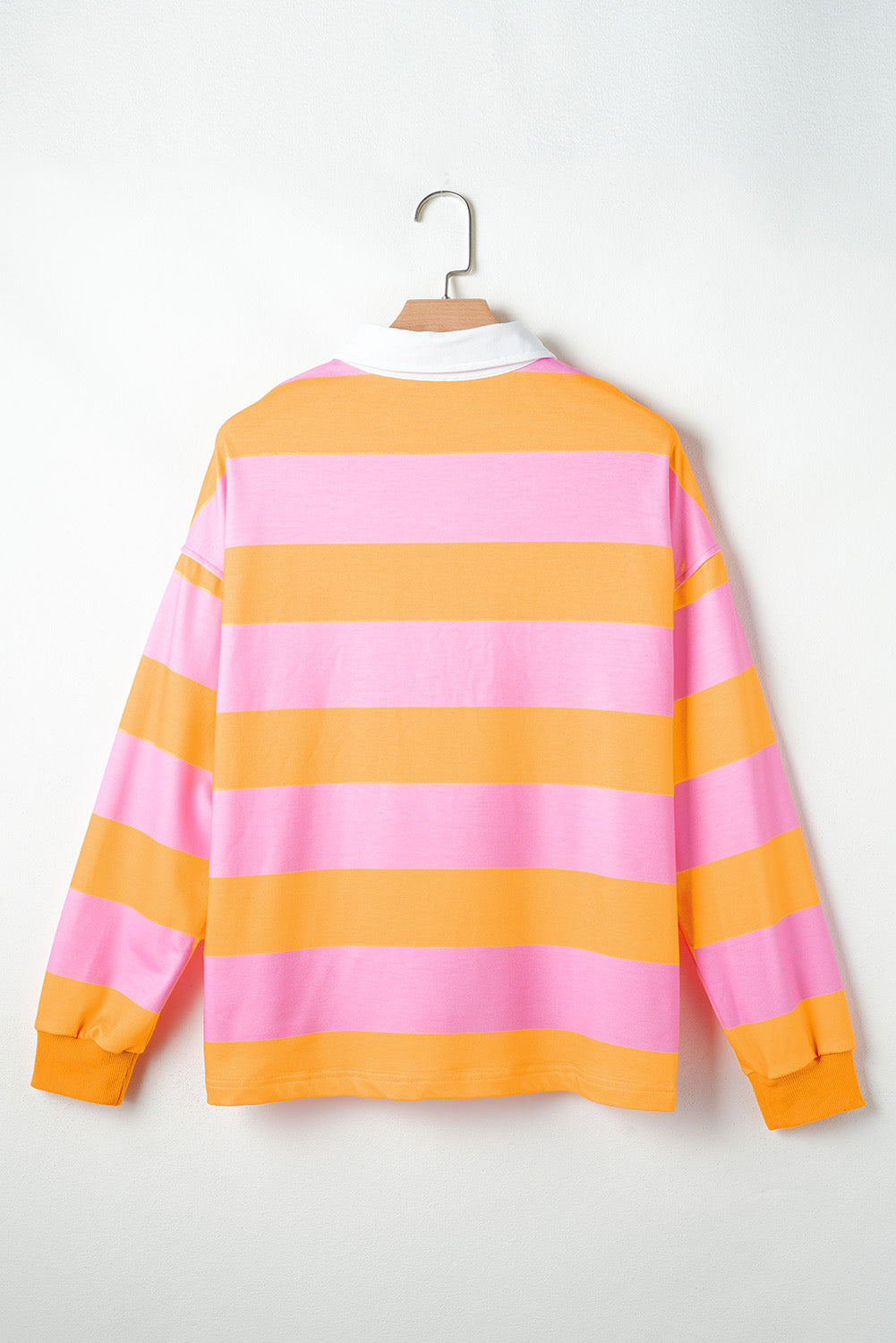 Contrast Striped Collared Neck Long Sleeve Sweatshirt