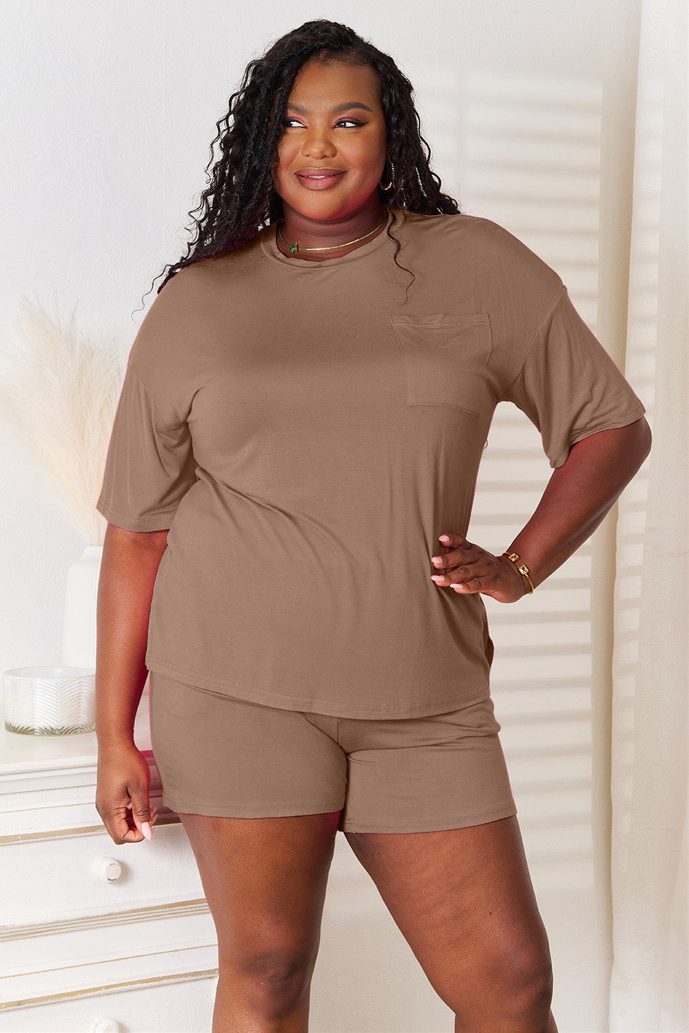 Basic Bae Full Size Soft Rayon Half Sleeve Top and Shorts Set Sets Trendsi   