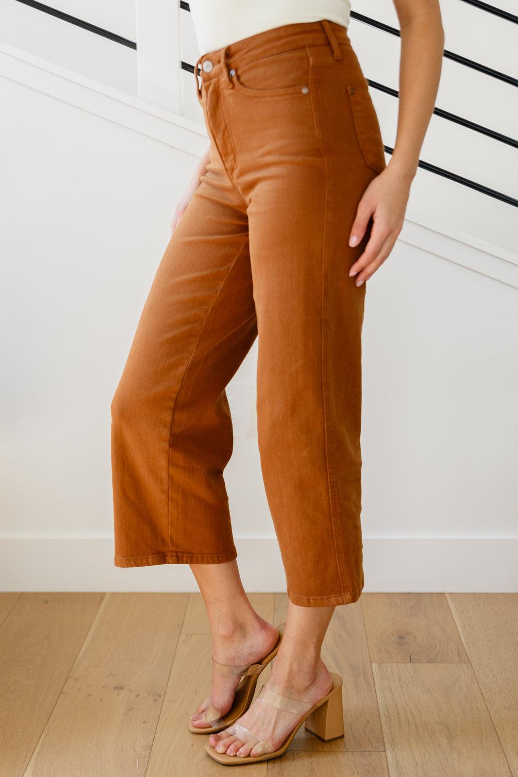 Briar High Rise Control Top Wide Leg Crop Jeans in Camel - Judy Blue Womens Ave Shops   