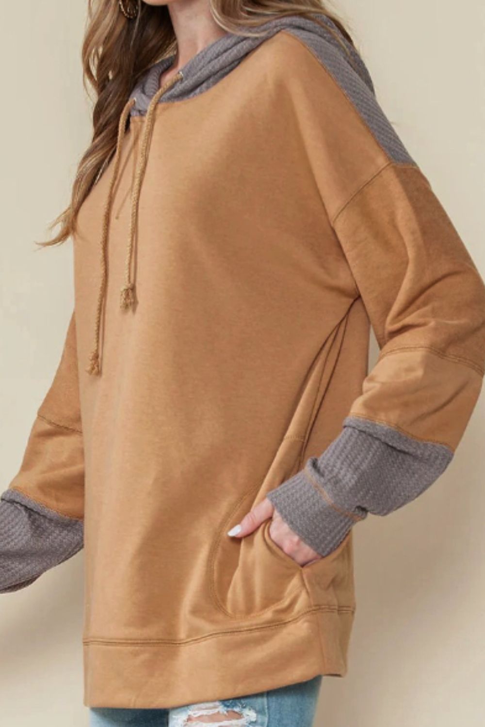 Drawstring Contrast Long Sleeve Hoodie