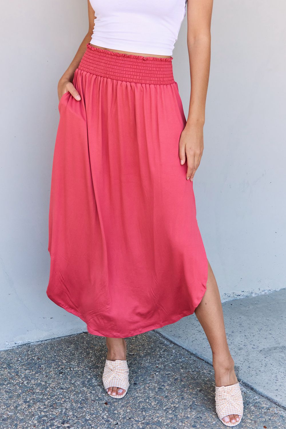 Doublju Comfort Princess Full Size High Waist Scoop Hem Maxi Skirt in Hot Pink Womens Trendsi   