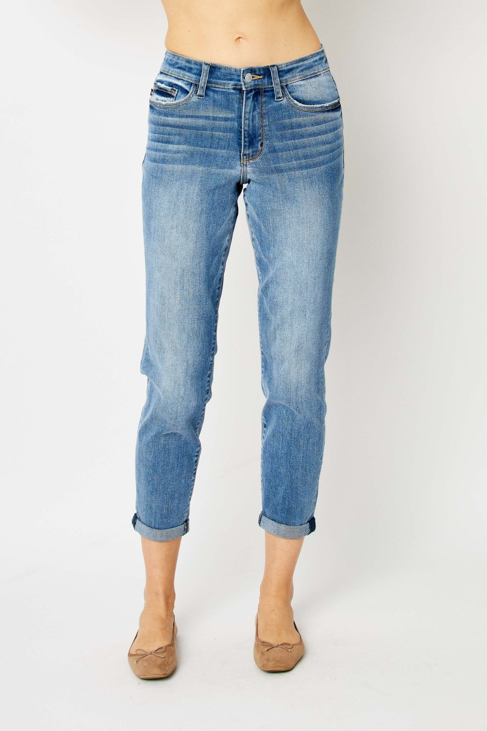 Judy Blue Full Size Cuffed Hem Slim Jeans Bottoms Trendsi Blue 0(24) 
