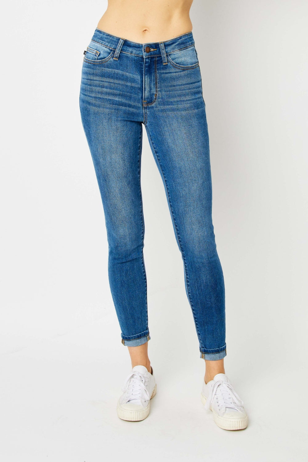 Judy Blue Full Size Cuffed Hem Skinny Jeans Bottoms Trendsi Blue 0(24) 