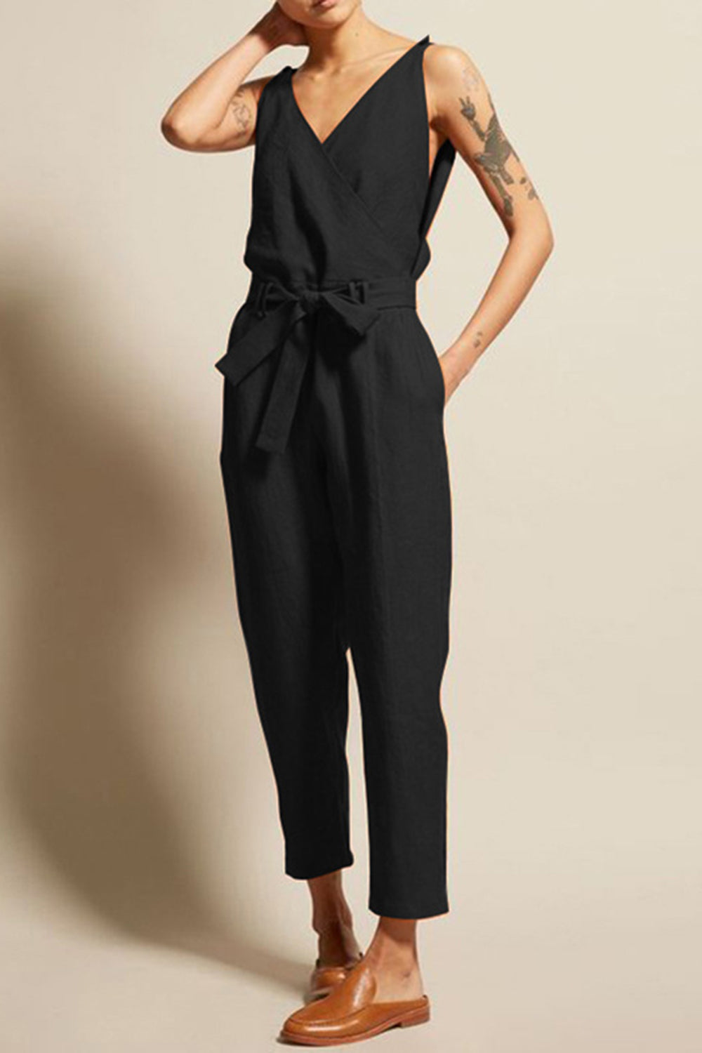 Full Size Surplice Sleeveless Jumpsuit Jumpsuits & Rompers Trendsi Black S 