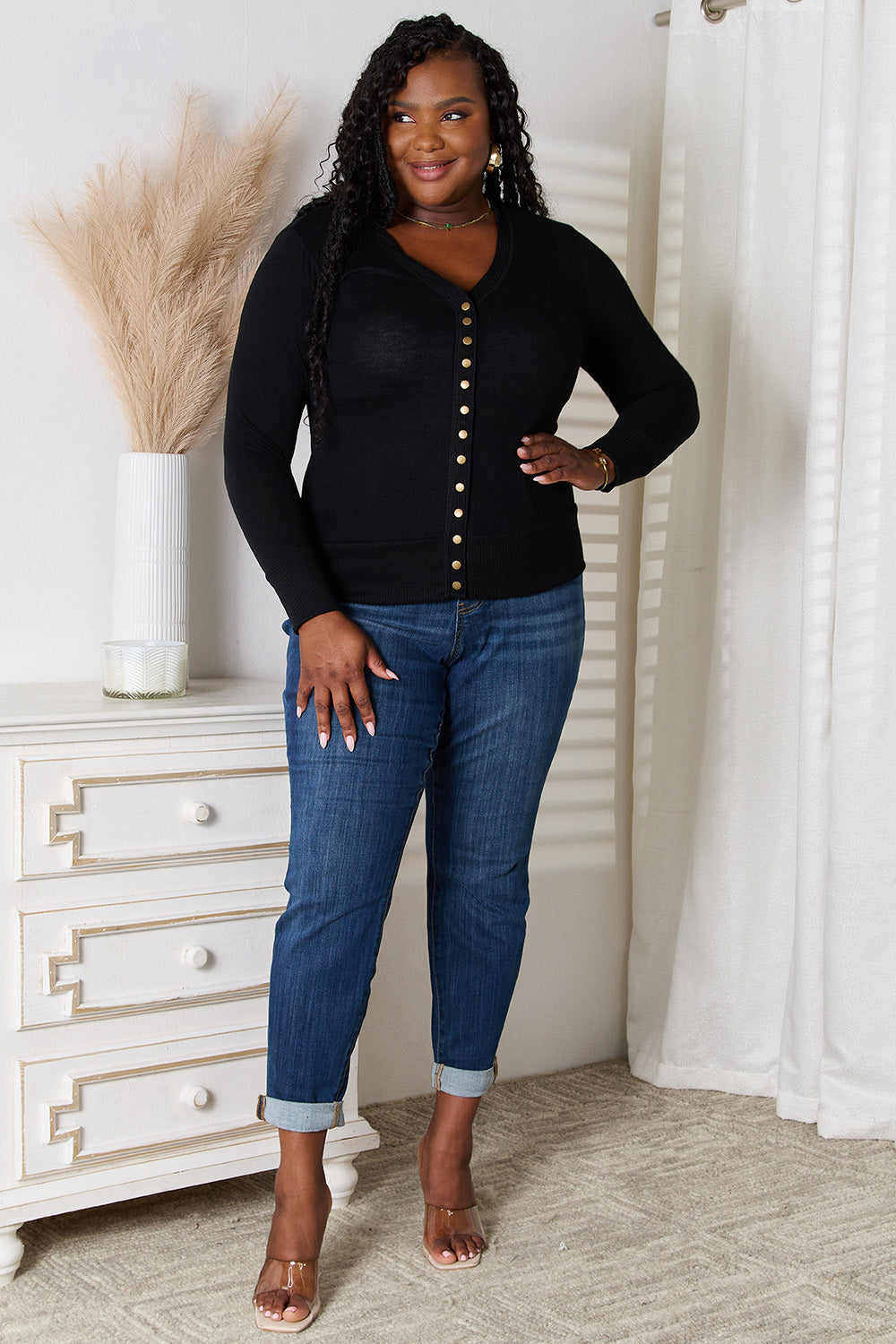 Zenana Full Size V-Neck Long Sleeve Cardigan  Trendsi   