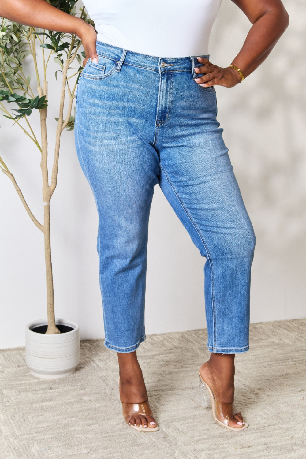 BAYEAS Full Size High Waist Straight Jeans Bottoms Trendsi Medium 0(24) 