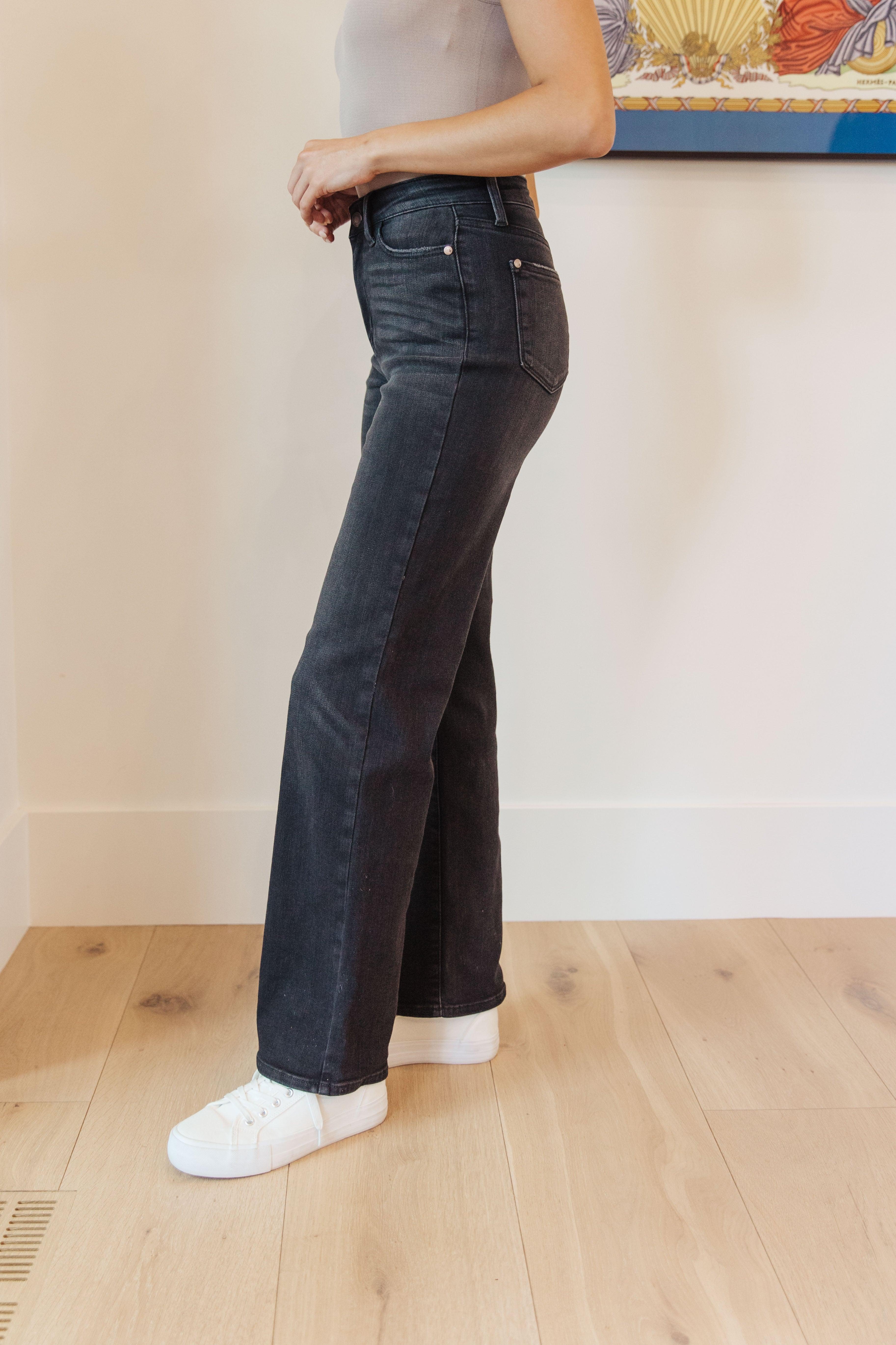 Eleanor High Rise Classic Straight Jeans in Washed Black - Judy Blue Womens Ave Shops   