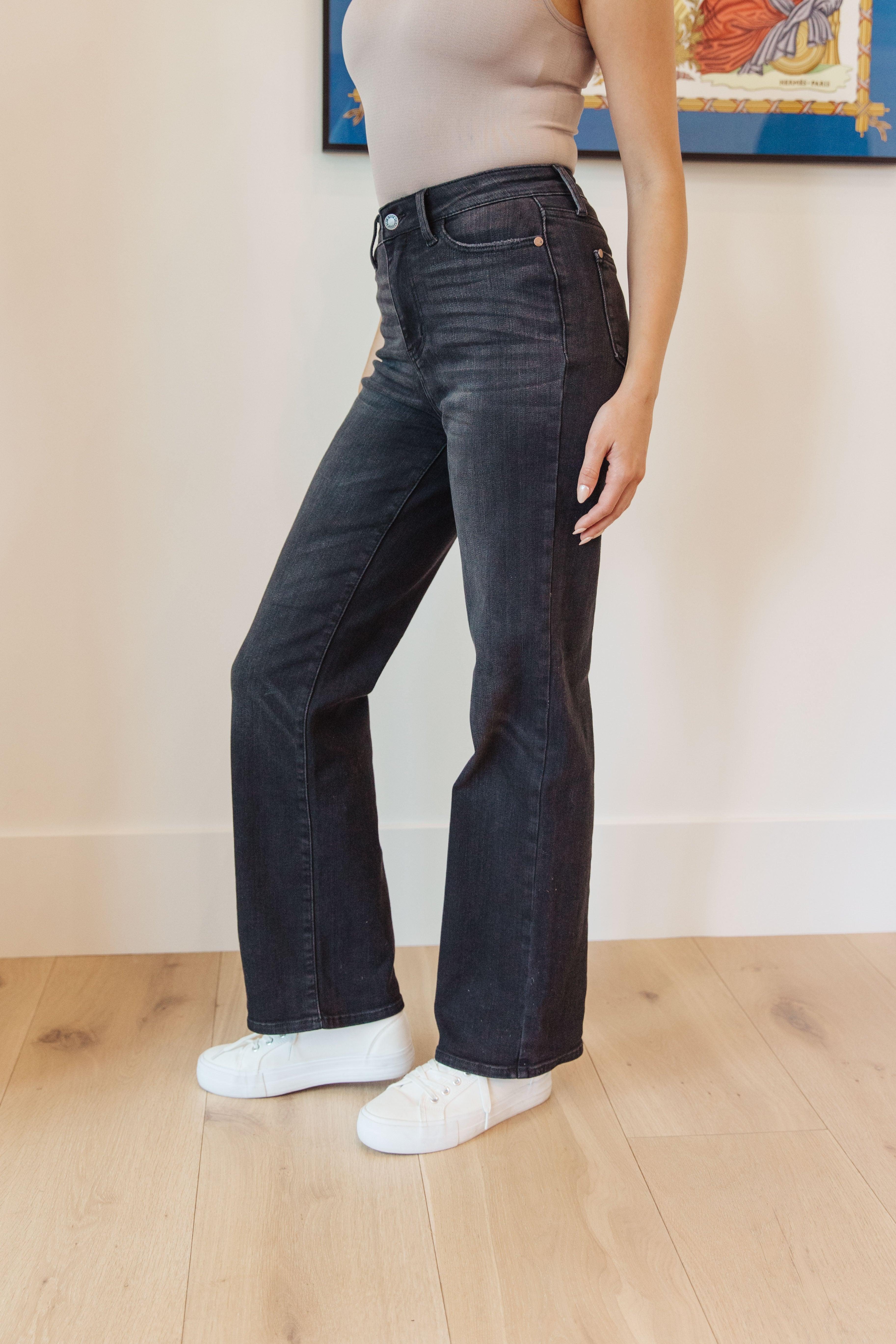 Eleanor High Rise Classic Straight Jeans in Washed Black - Judy Blue Womens Ave Shops   