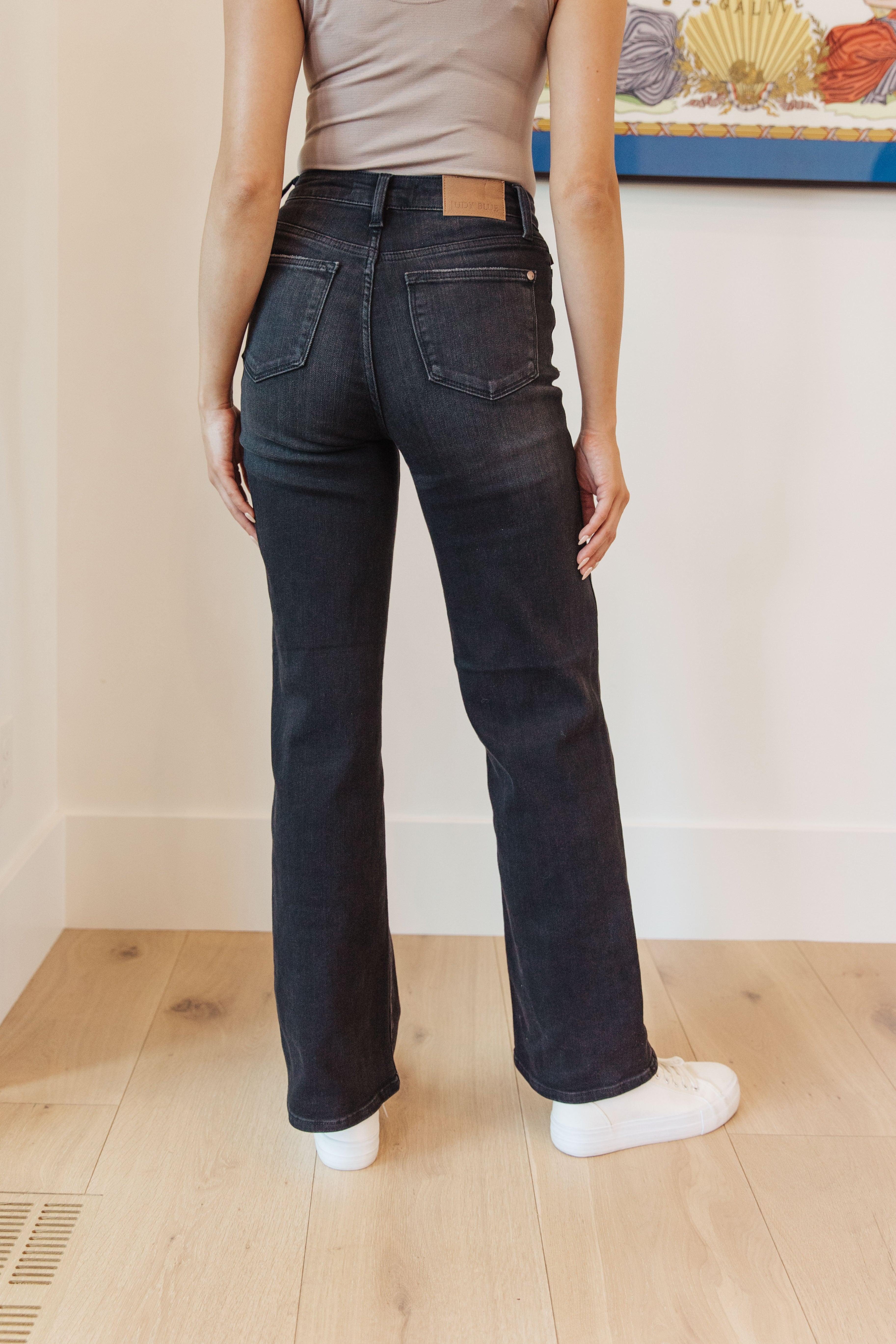 Eleanor High Rise Classic Straight Jeans in Washed Black - Judy Blue Womens Ave Shops   