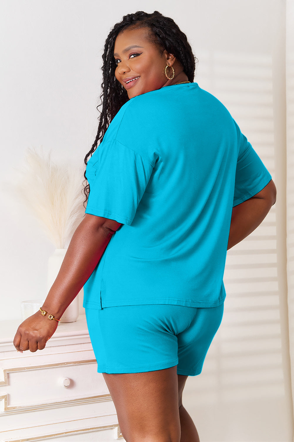 Basic Bae Full Size Soft Rayon Half Sleeve Top and Shorts Set Sets Trendsi   