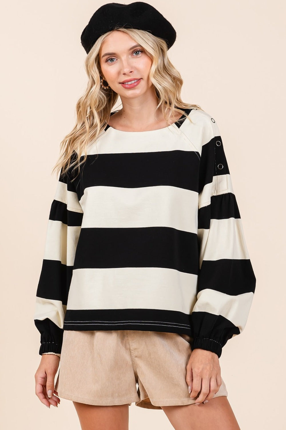 Mittoshop Striped Snap Shoulder Long Sleeve T-Shirt