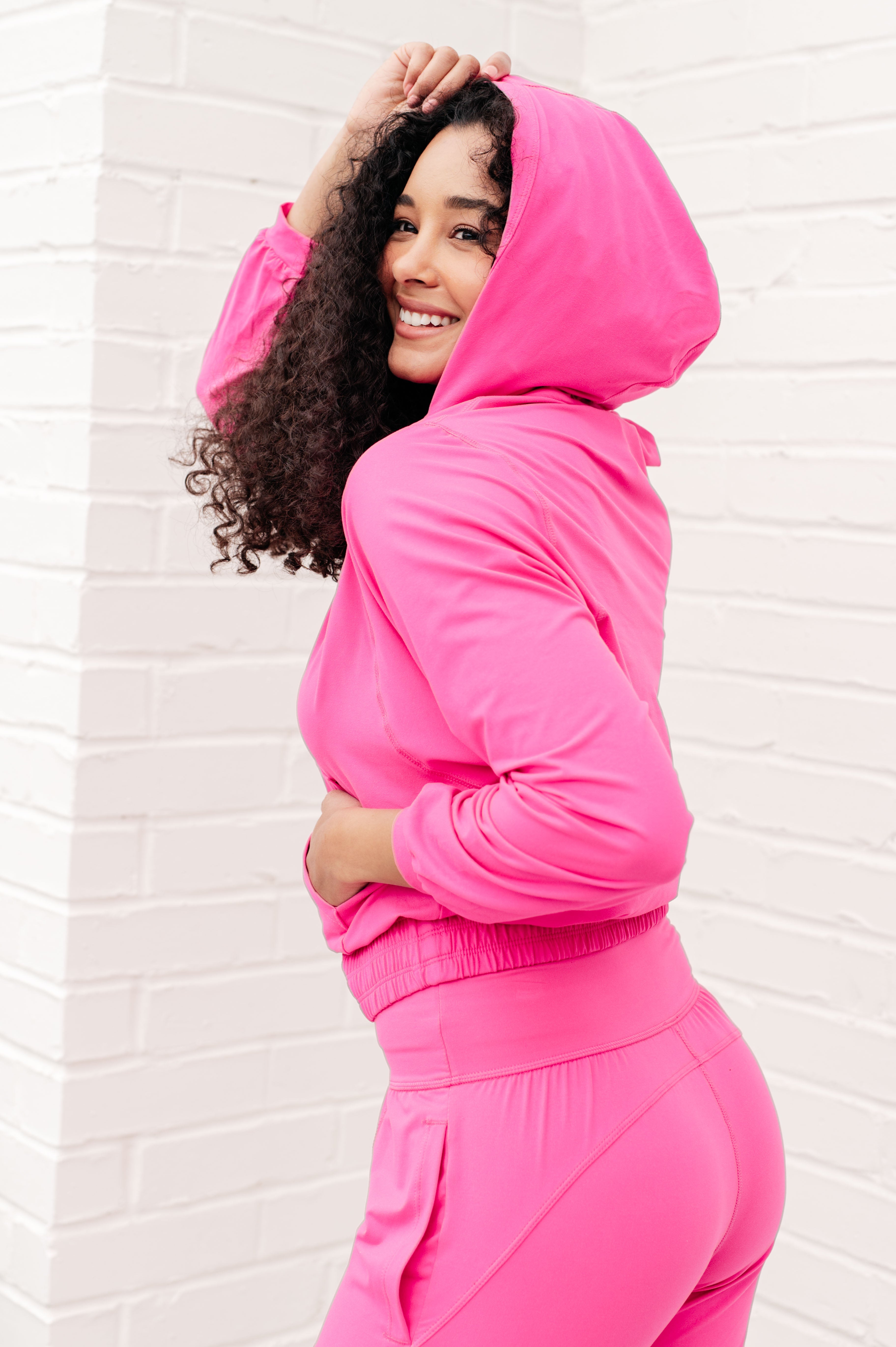 Morning Run Half Zip Hoodie in Sonic Pink Athleisure Ave Shops   