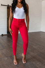 Ruby High Rise Control Top Garment Dyed Skinny Jeans in Red - Judy Blue Womens Ave Shops   