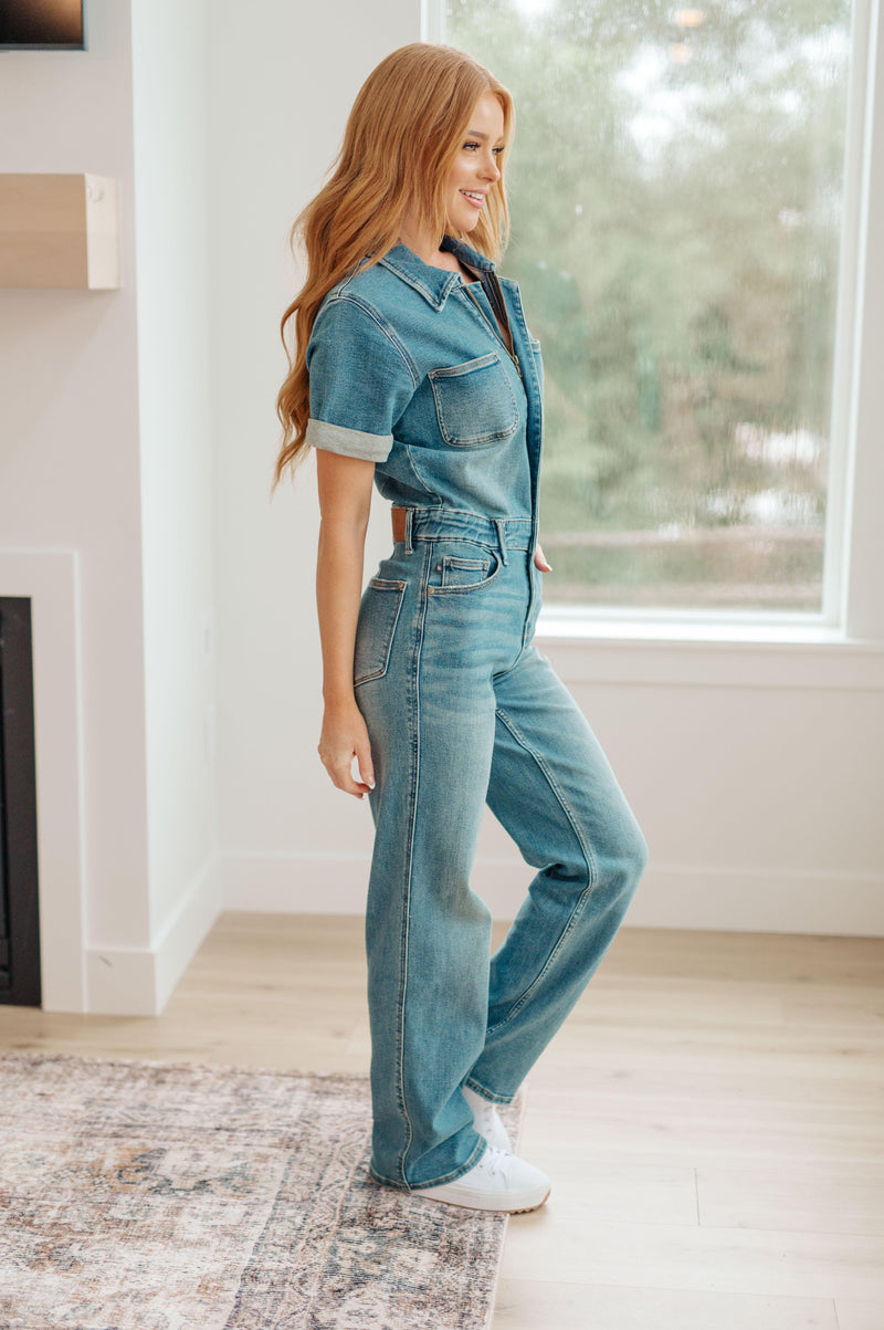 Blooming Love Washed Denim Jumpsuit - Tennessee Jane