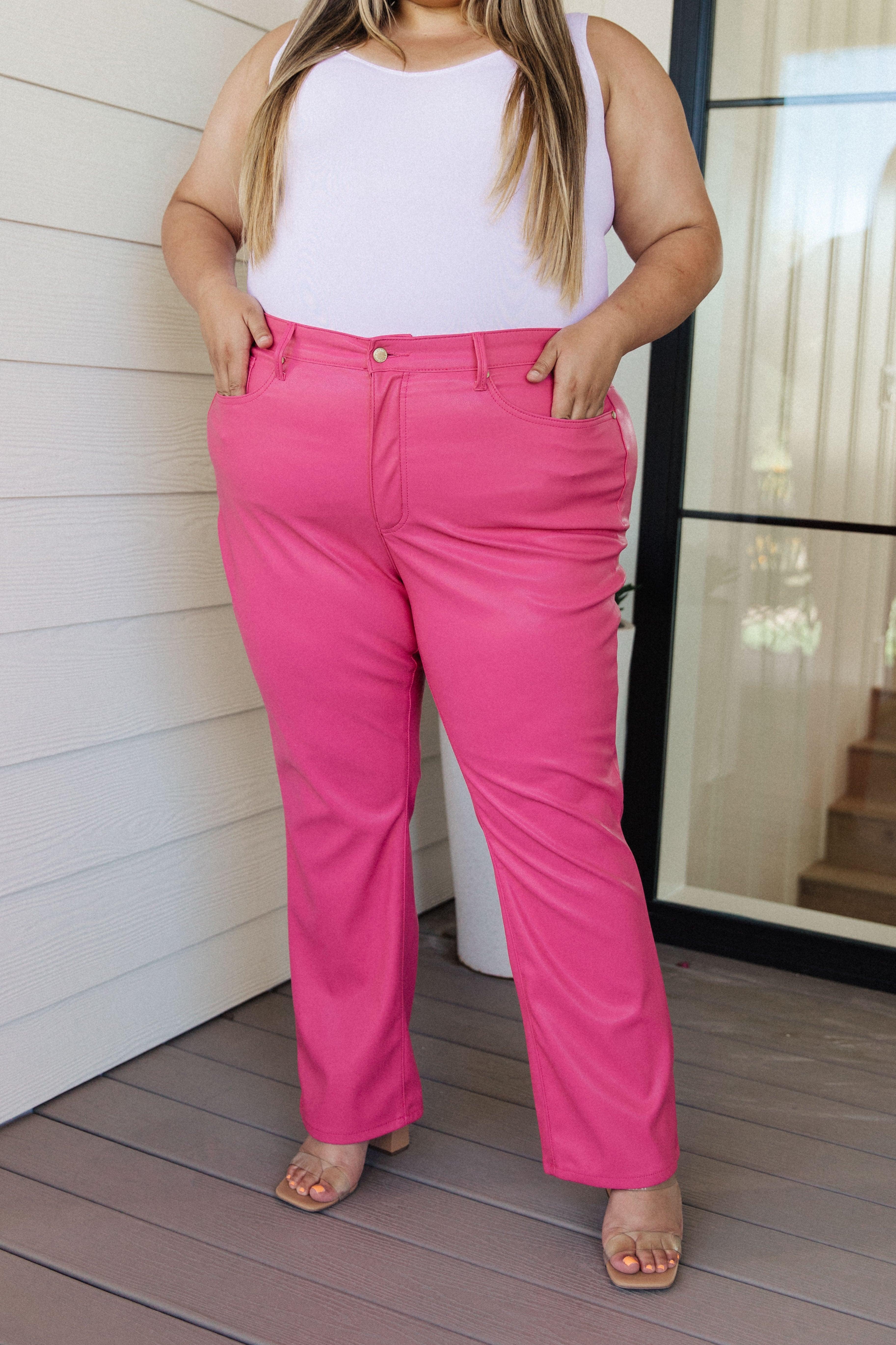 Tanya Control Top Faux Leather Pants in Hot Pink - Judy Blue Womens Ave Shops   