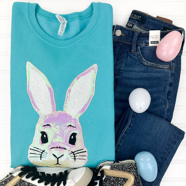 PREORDER: Bunny Sequin Patch Sweatshirt in Five Options Womens Ave Shops   