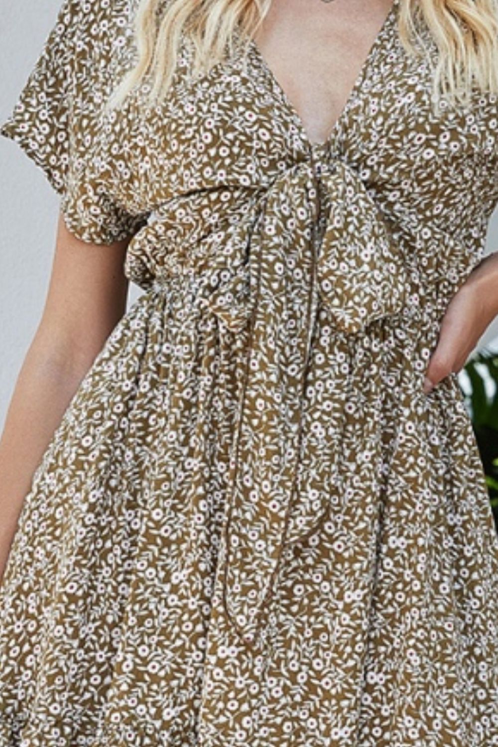 Tied Floral V-Neck Cap Sleeve Dress Dresses Trendsi   