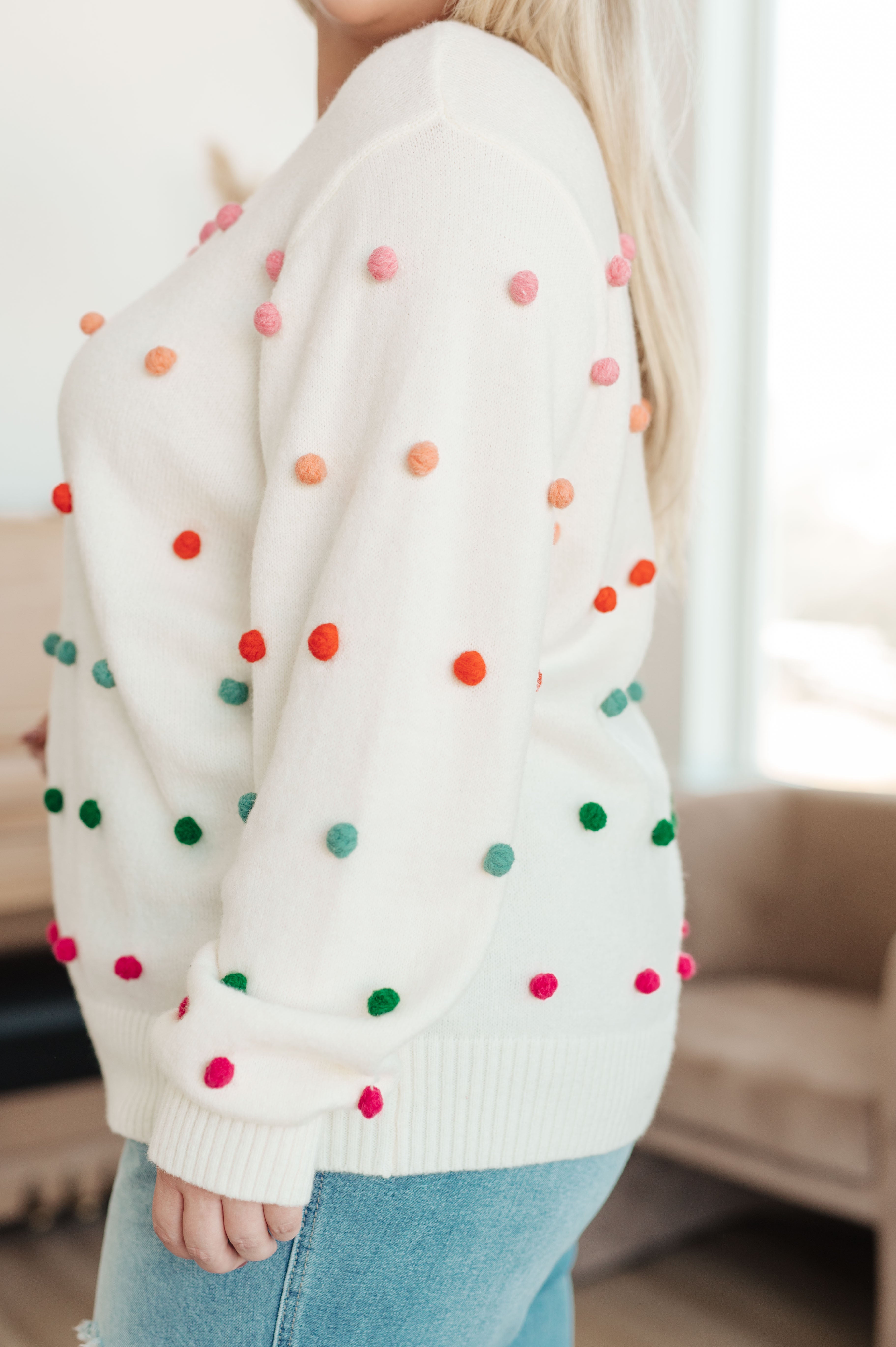 Candy Buttons Pom Detail Sweater Womens Ave Shops   