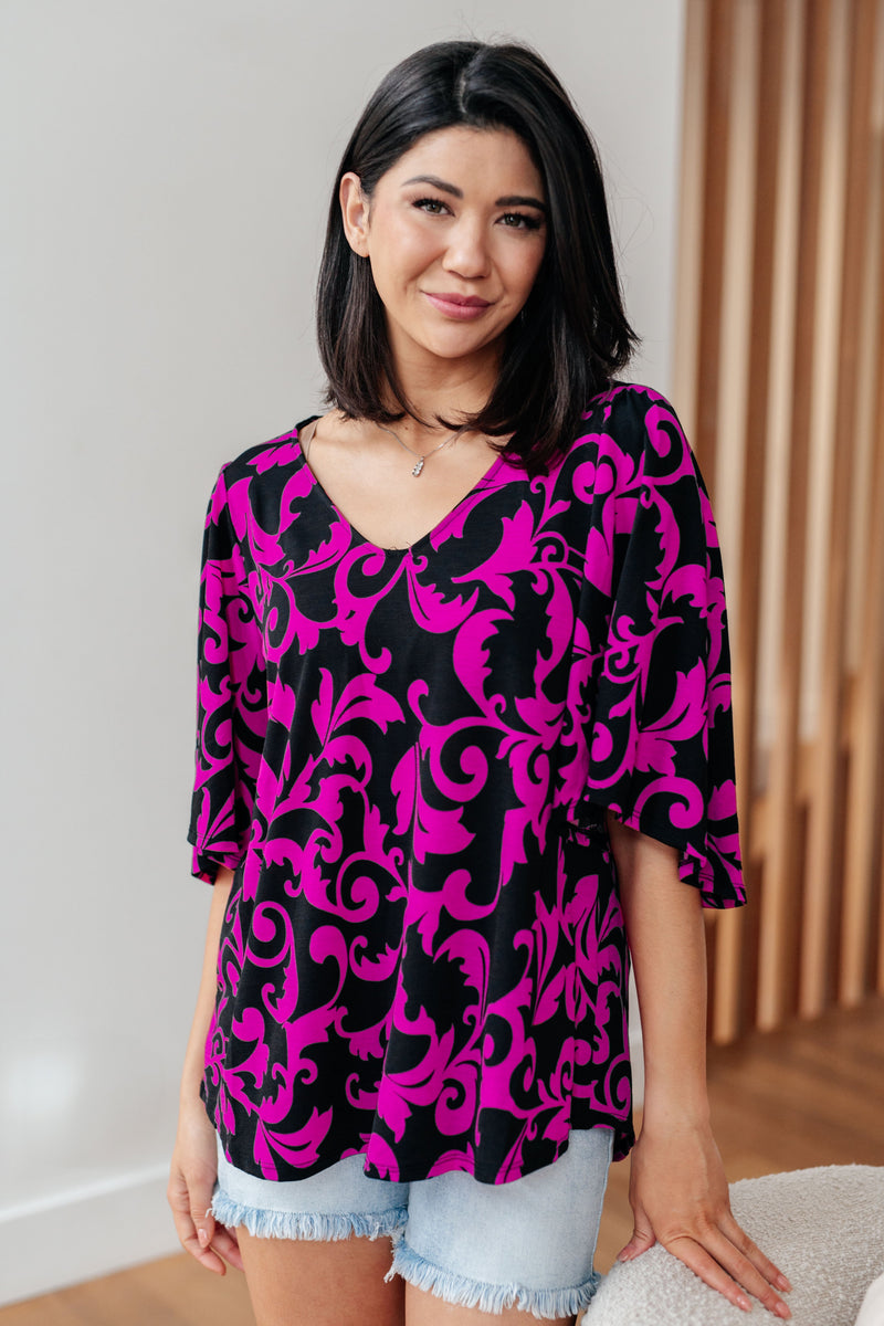 Casually Cute V-Neck Top in Magenta Womens Ave Shops   