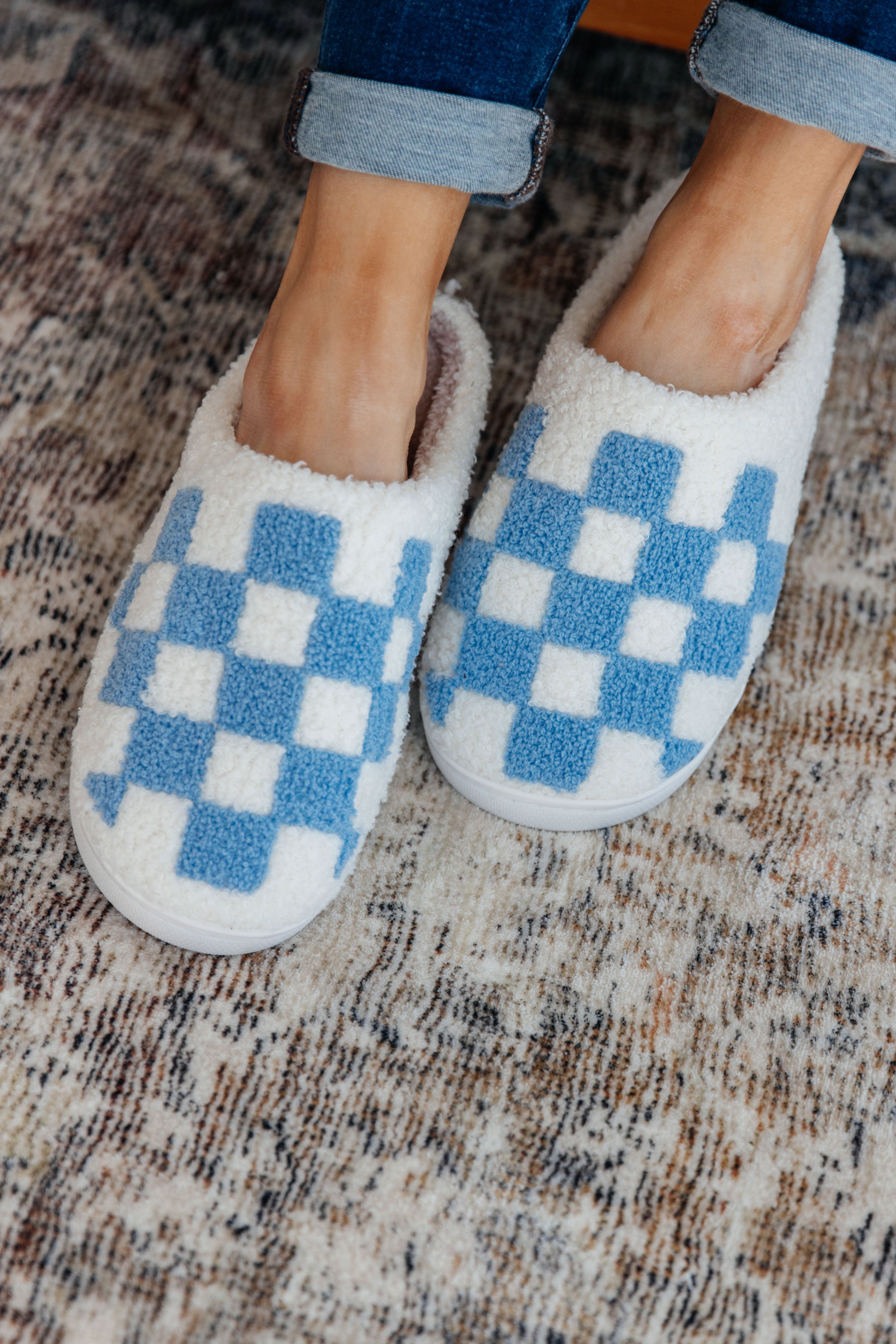Checked Out Slippers in Blue Womens Ave Shops   
