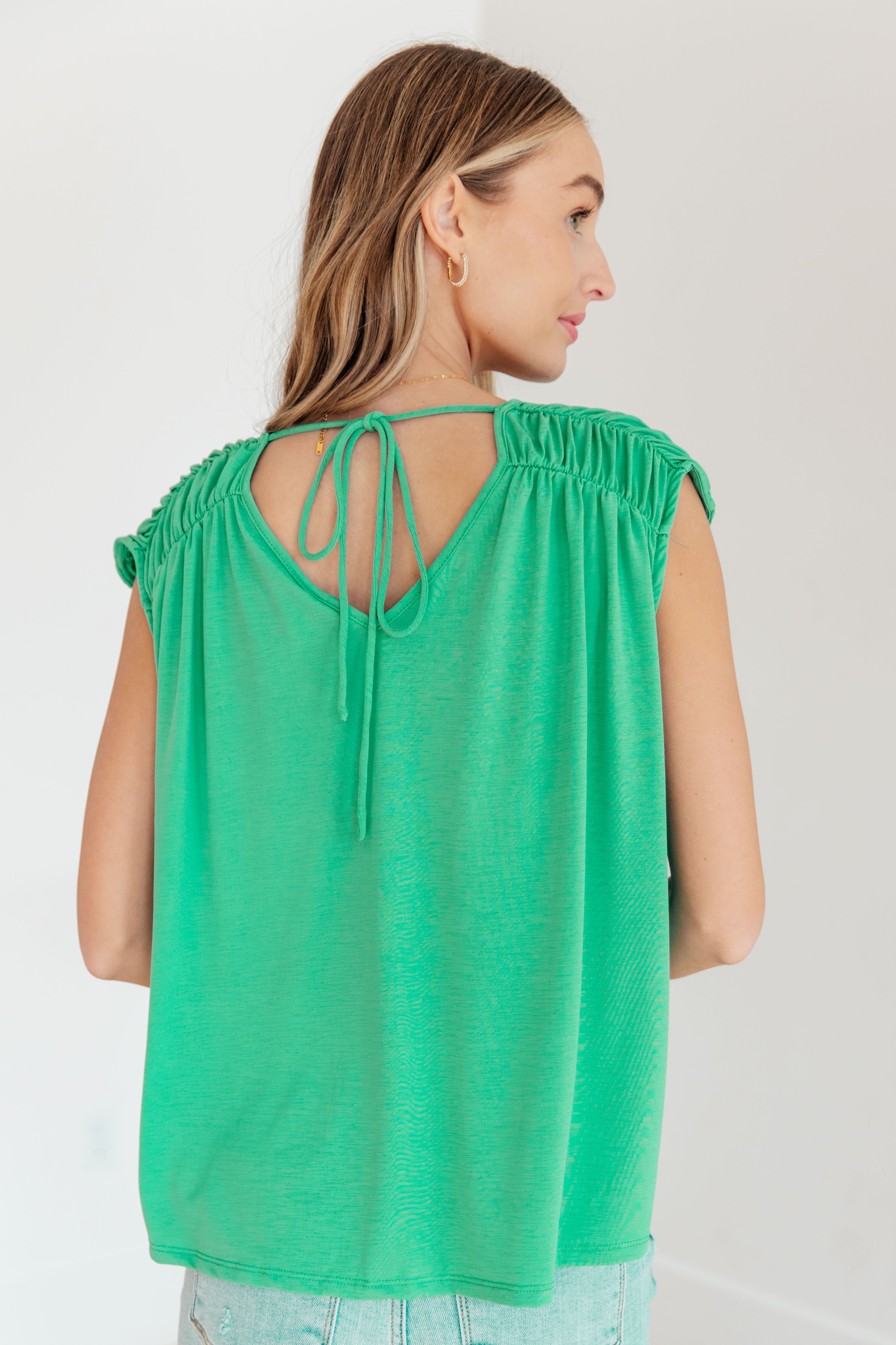 Ruched Cap Sleeve Top in Emerald Womens Ave Shops   