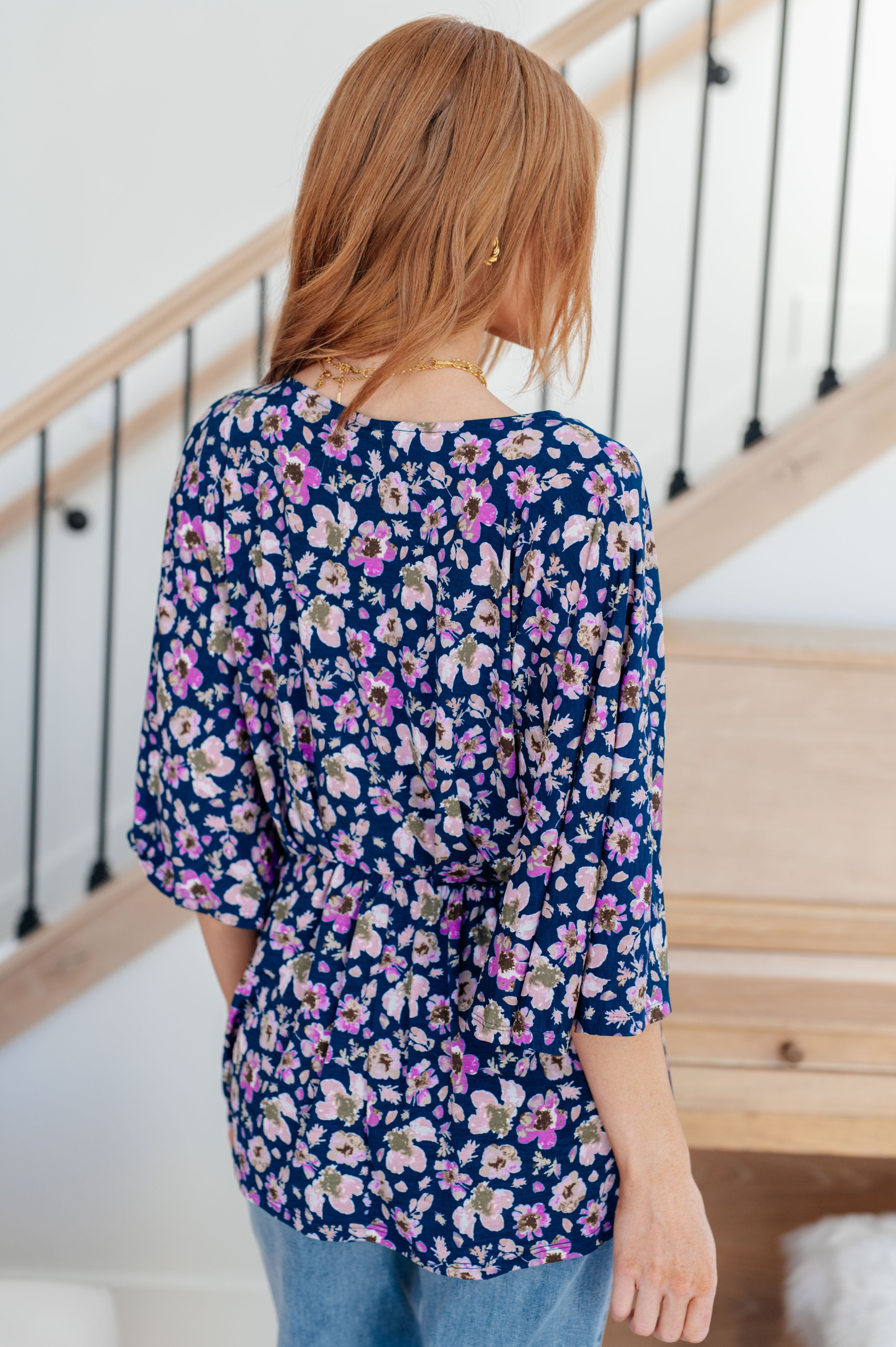 Dearest Dreamer Peplum Top in Navy Floral Womens Ave Shops   